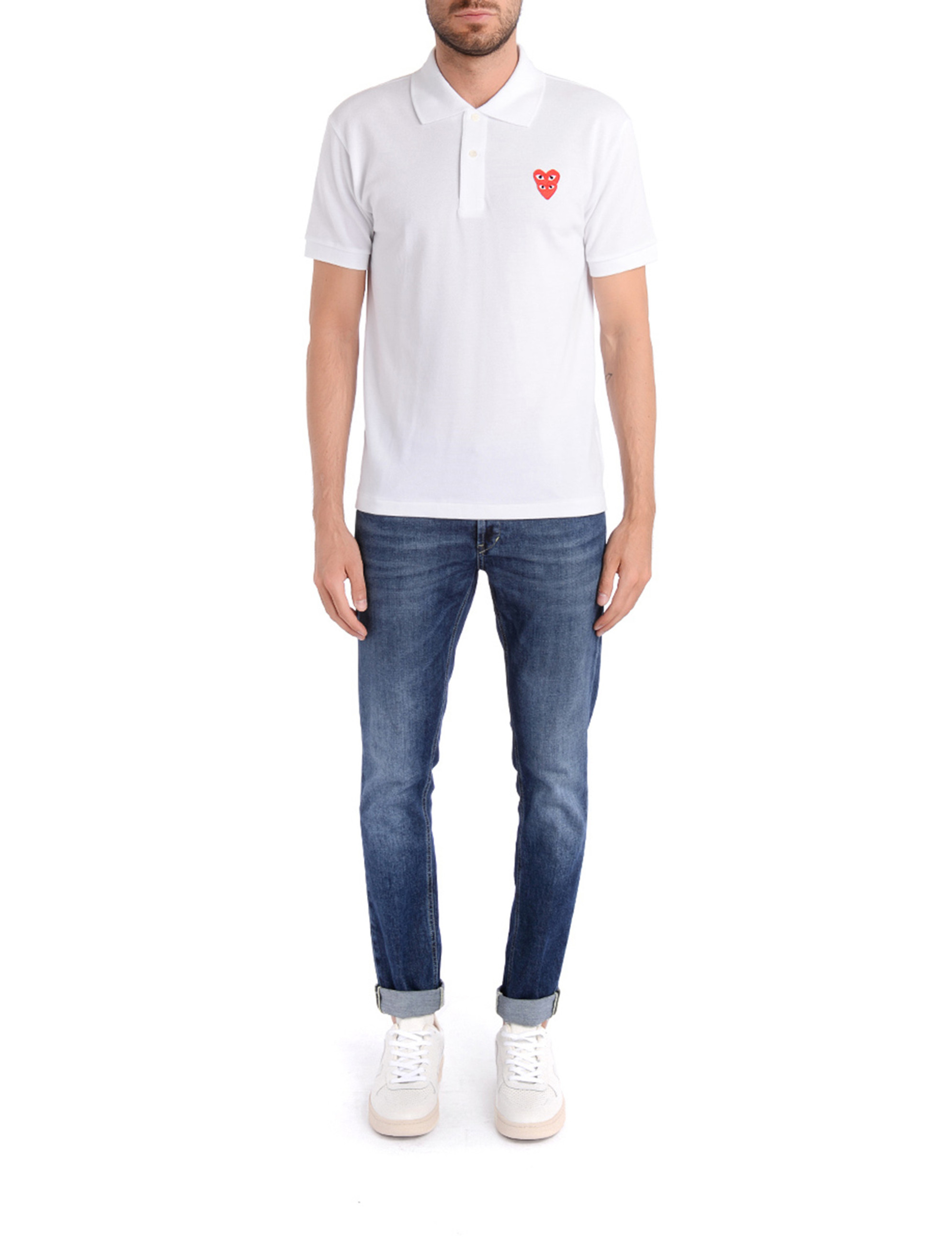 Comme Des Garcons PLAY polo shirt in white cotton with