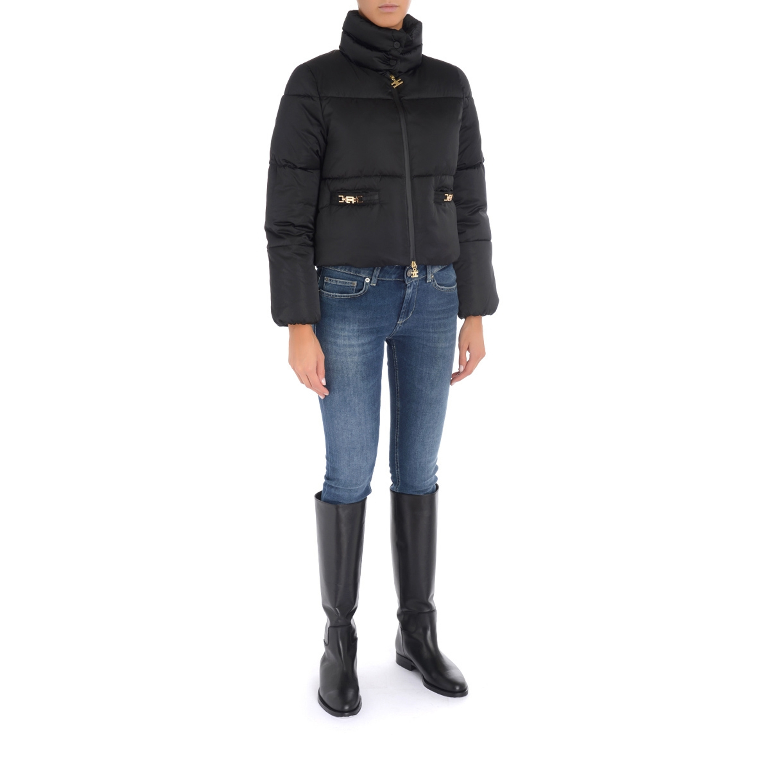 ELISABETTA FRANCHI ダウンアウター 格子柄 チェック　ファー ELISABETTA FRANCHI ダウンアウター 格子柄 チェック ファー