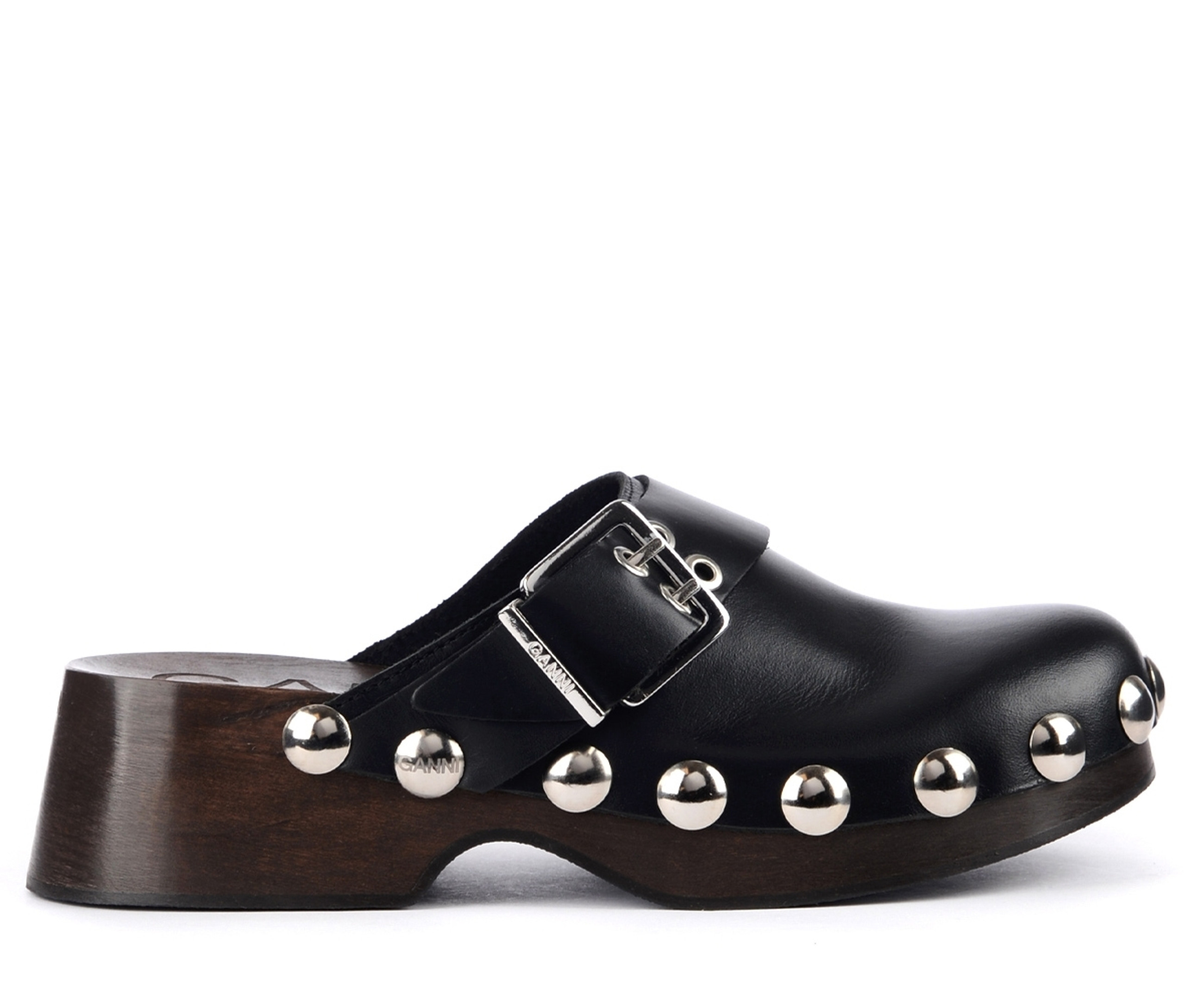 Clog Ganni black leather with studs | H-Brands