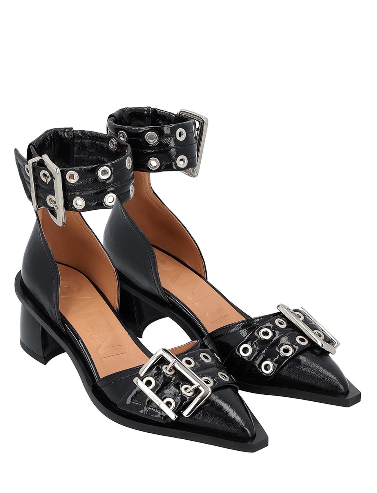 Ganni Buckle Open Cut Pumps in black vegan leather | H-Brands