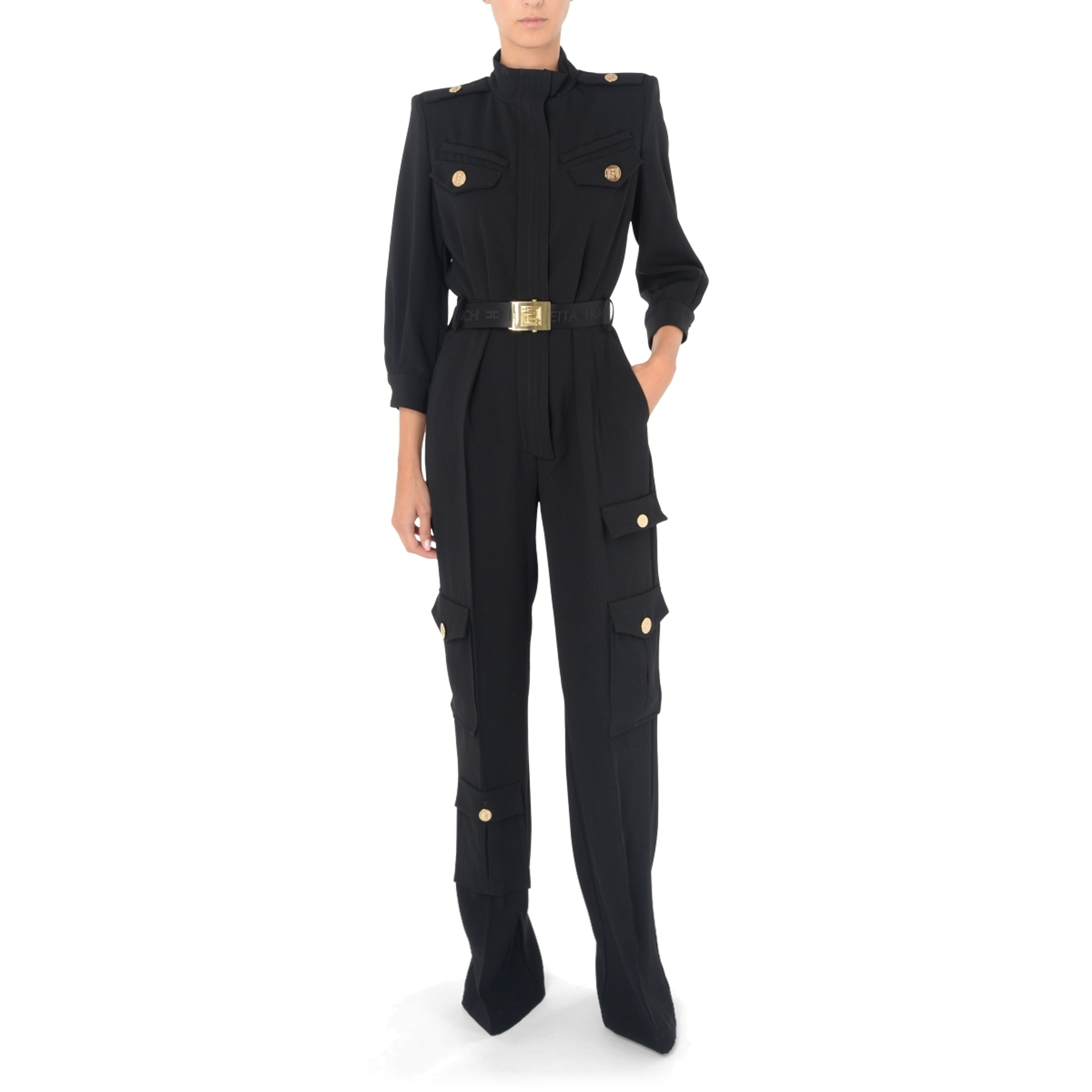 【希少】ELISABETTA FRANCHI エンボス加工 ジャンプスーツ Jumpsuit Cargo Elisabetta Franchi black | H-Brands