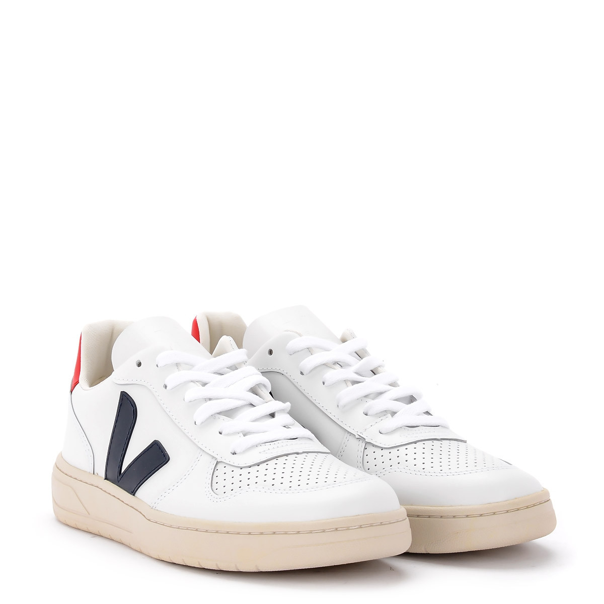 Sneaker Veja V-10 da uomo in pelle bianca, blu e rossa H-Brands