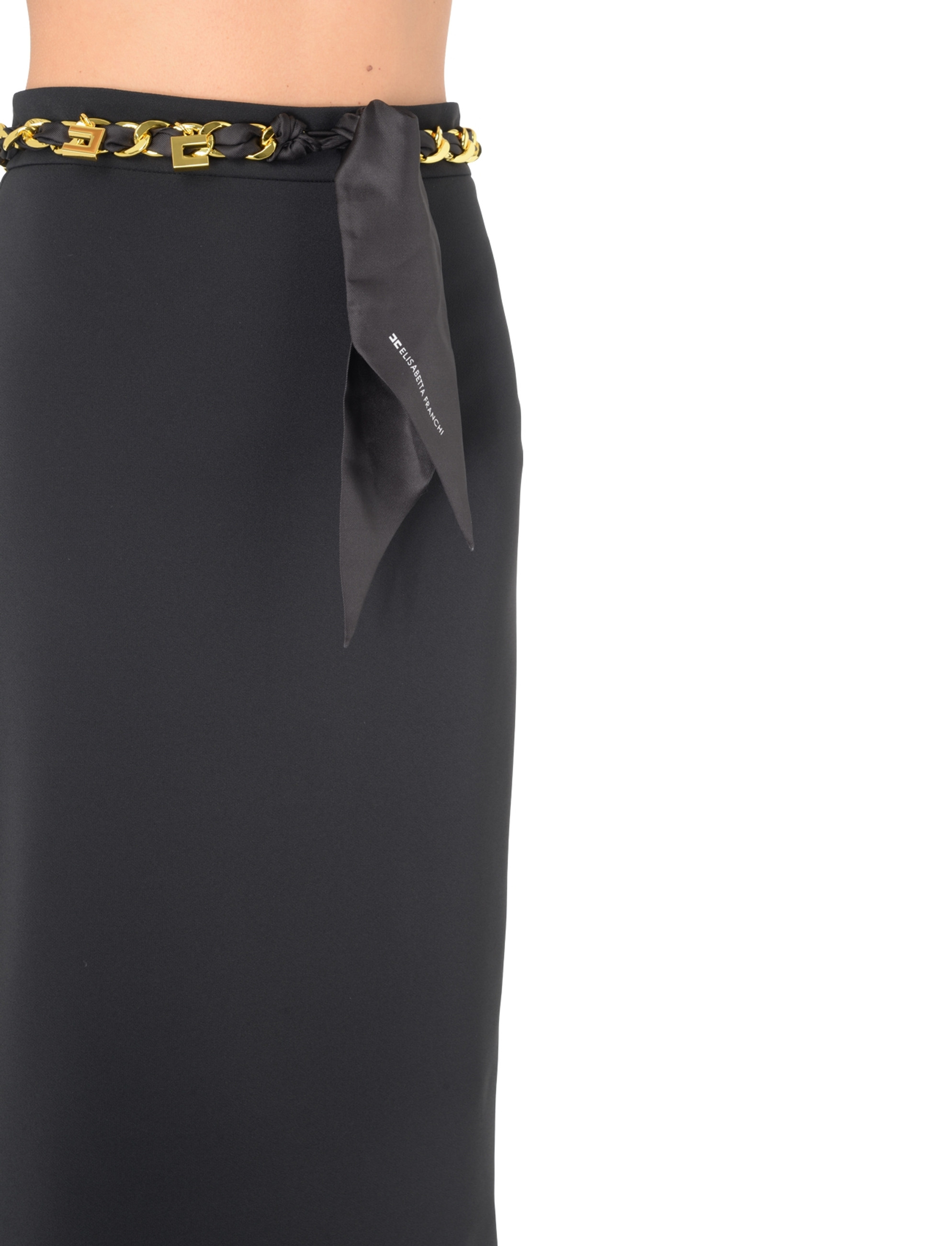 ELISABETTA FRANCHI★BLACK MIDI SKIRT Black Elisabetta Franchi midi skirt with scarf belt