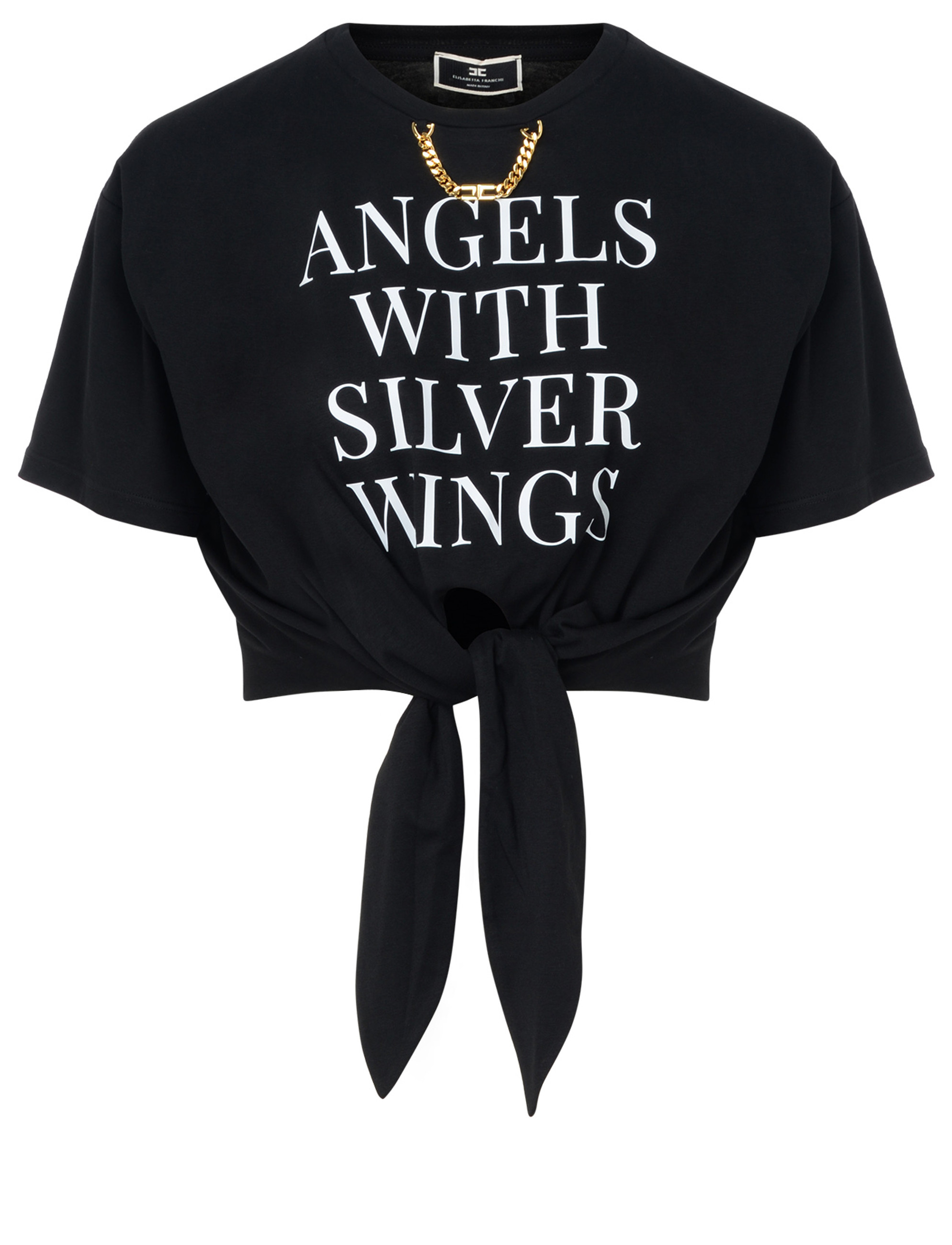 Tシャツ・カットソー ELISABETTA FRANCHI FW25 Cropped shirt (CA09756E2 110) Elisabetta Franchi - Crop top with jacquard logo black - The