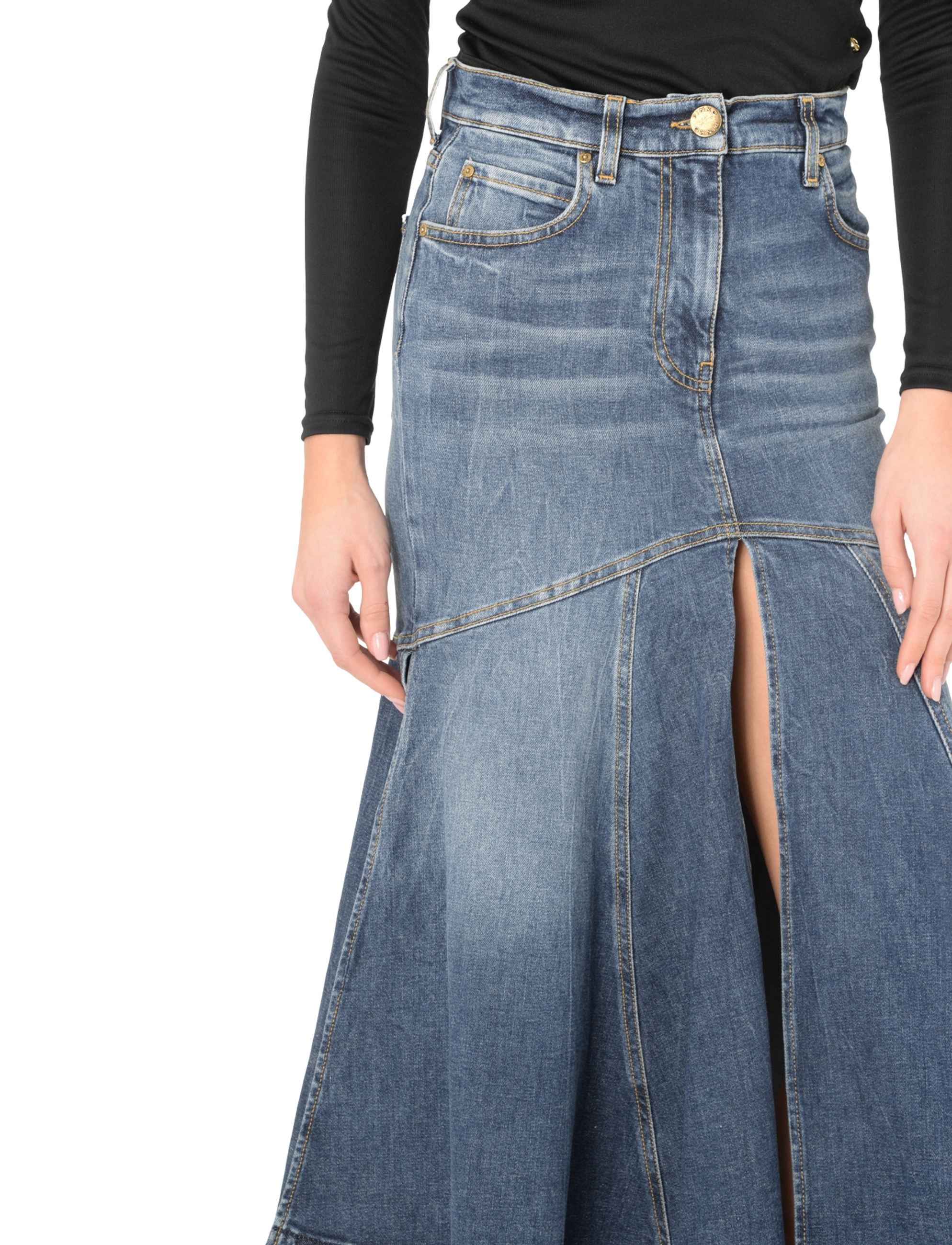 スカート PINKO - Long light denim skirt with front slit 104628A2EA-PJE-02