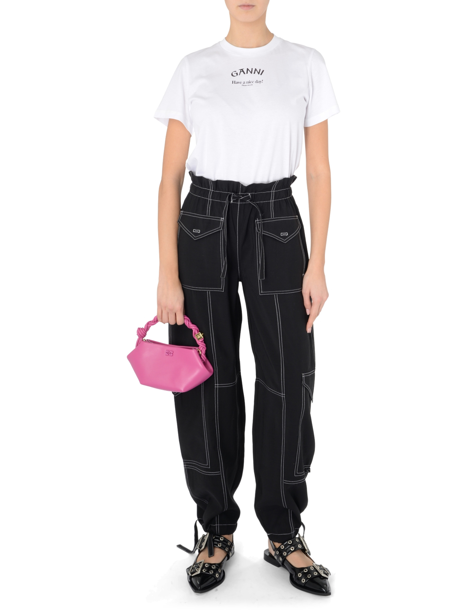 パンツ GANNI Woman Pants Black F8807 099 Pants Ganni in ultra light black viscose