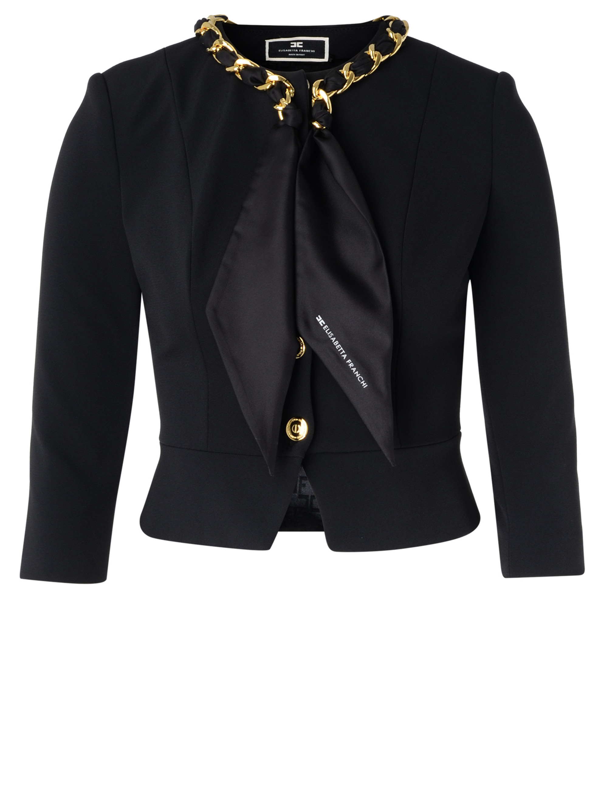 Jacket Elisabetta Franchi in black crepe with foulard chain