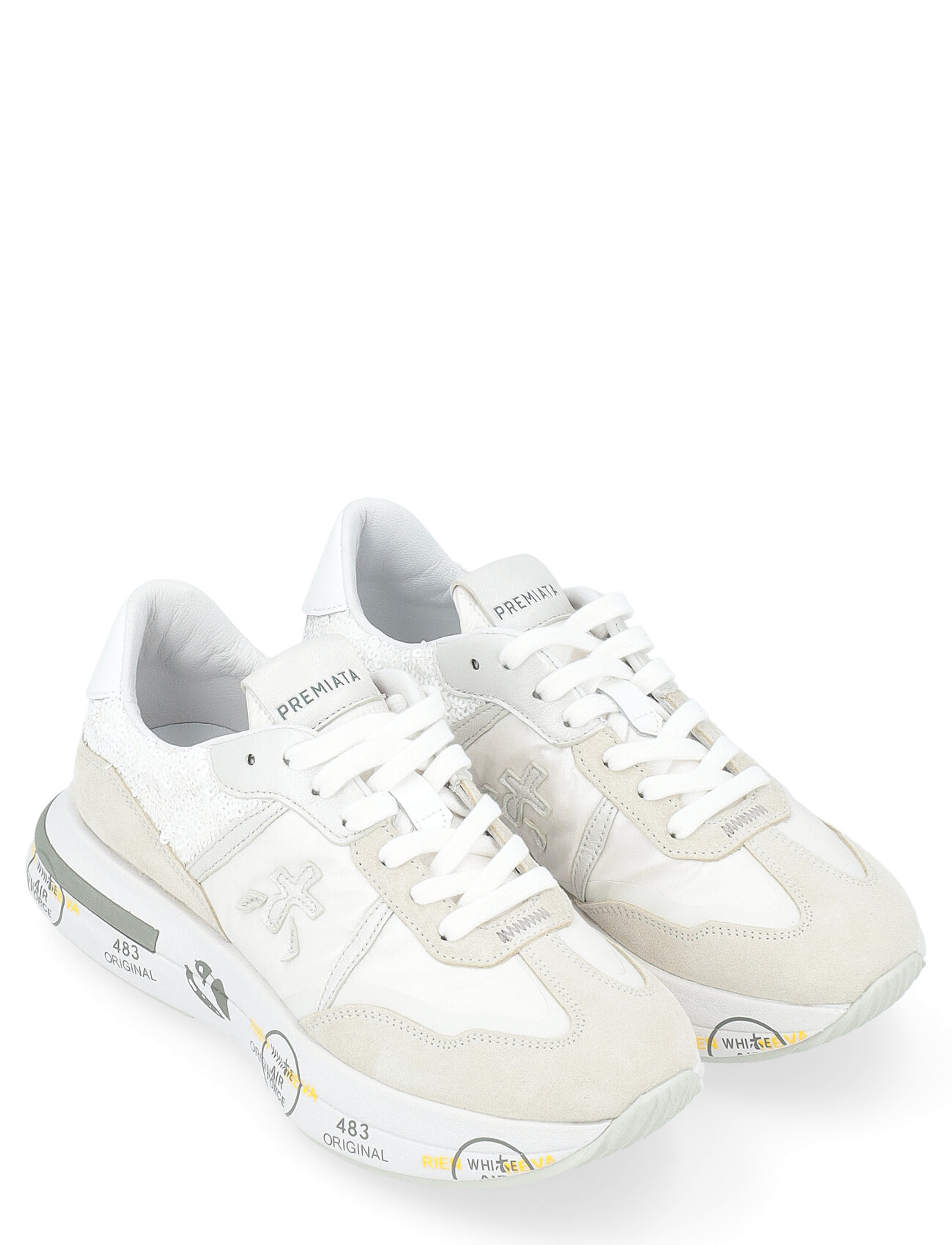 Sneaker Premiata Cassie white and beige with sequins