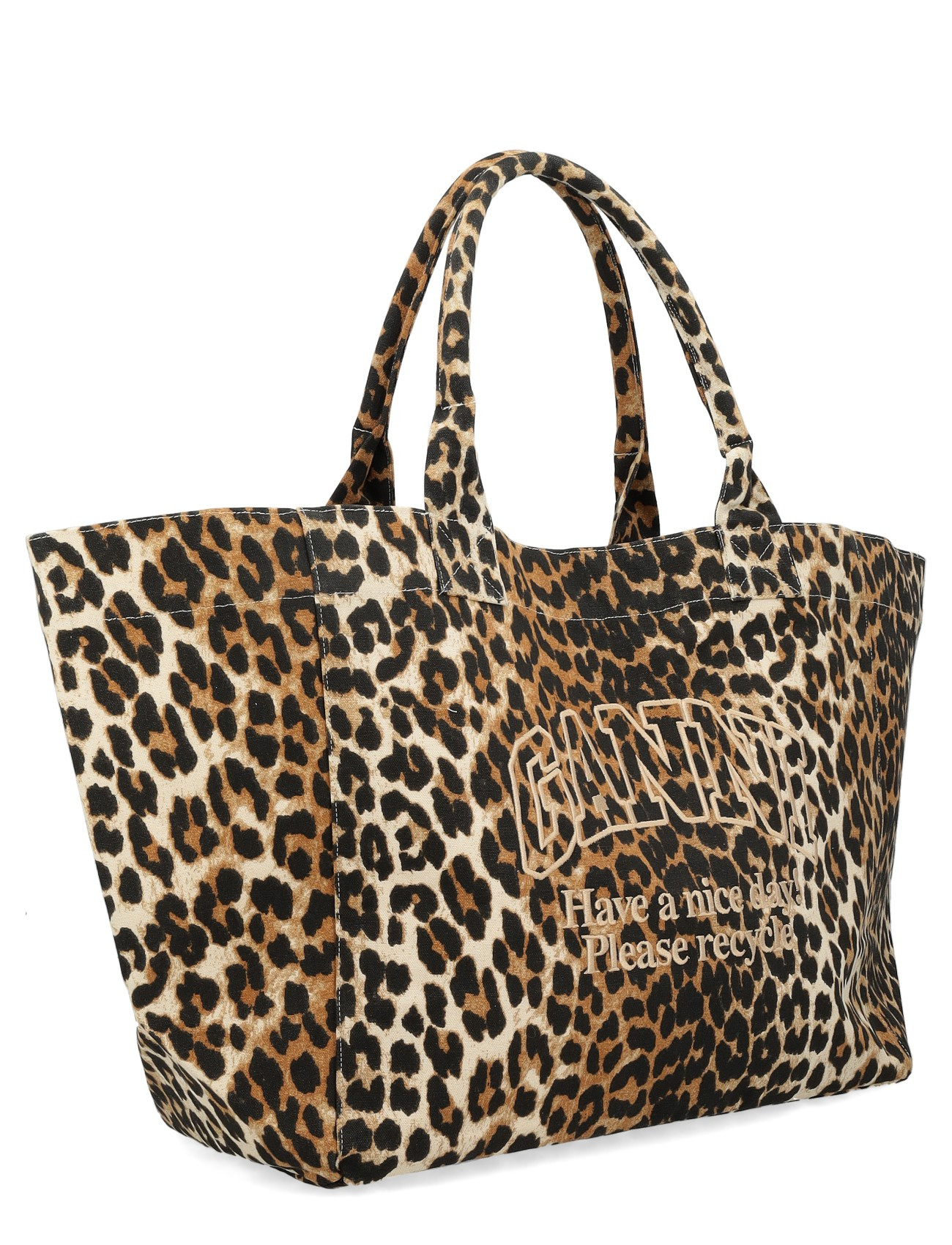 Ganni XXL Shopping Bag with Leopard Print