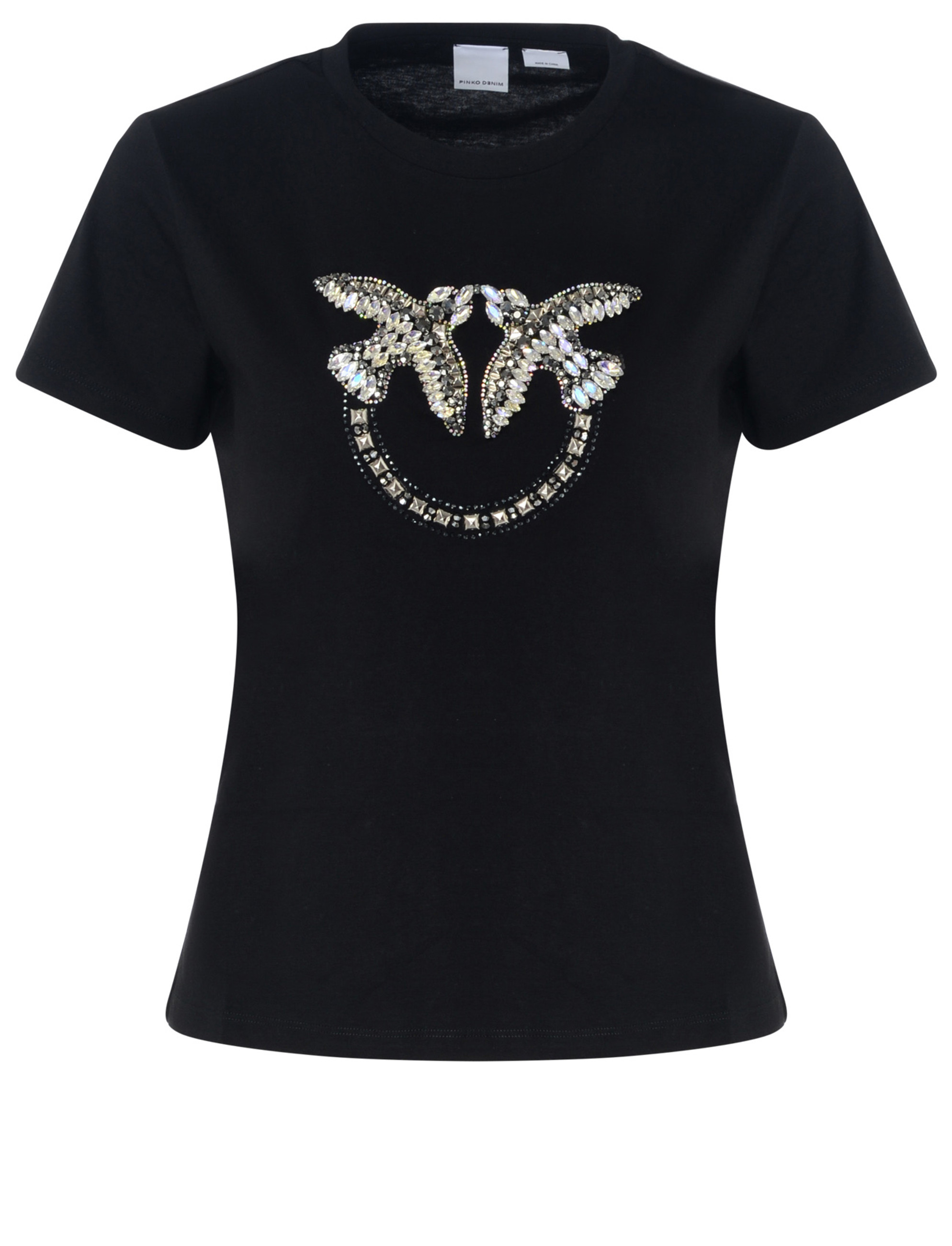 T-Shirt Pinko in black jersey with Love Birds embroidery