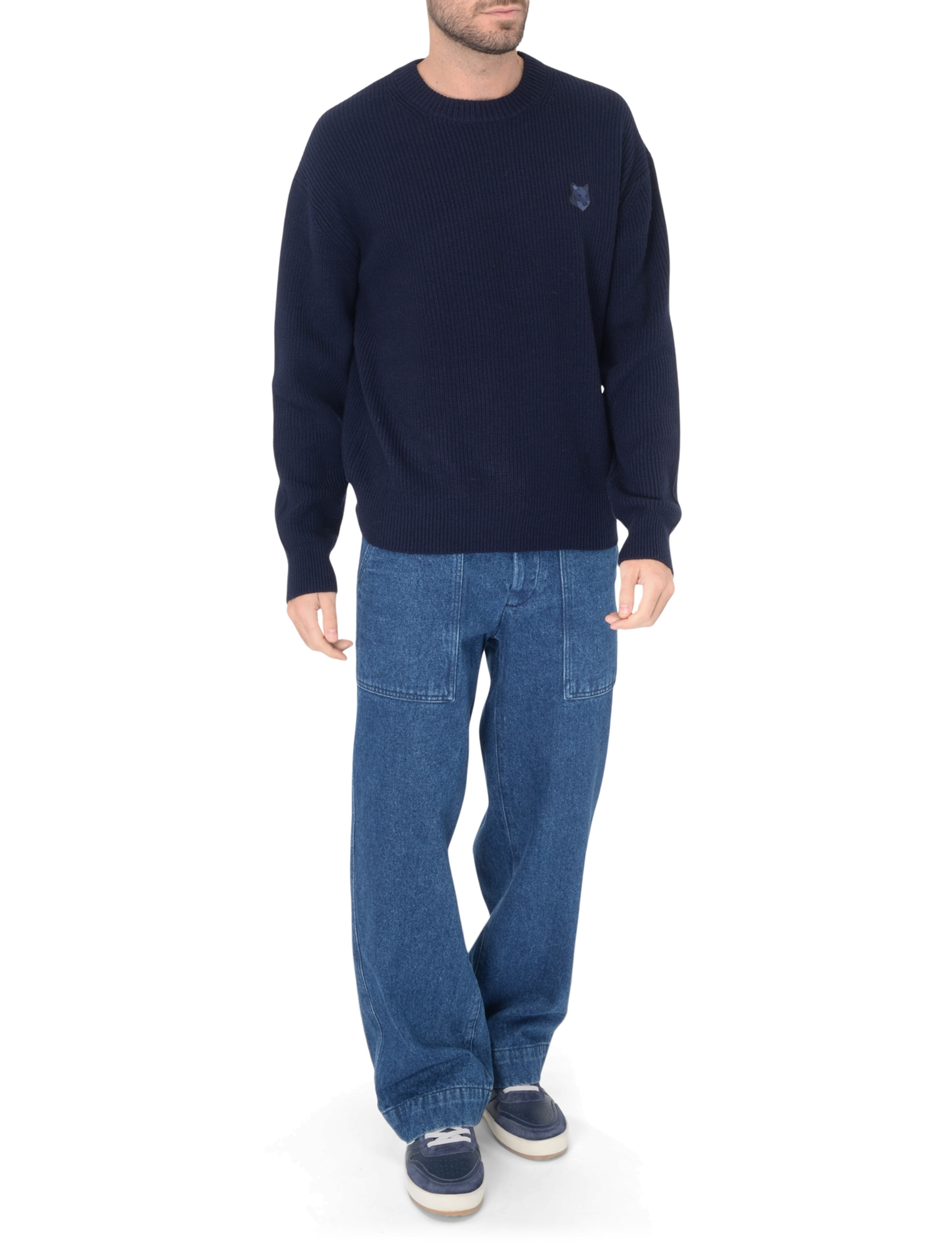 Maison Kitsuné Comfort sweater in blue ribbed wool