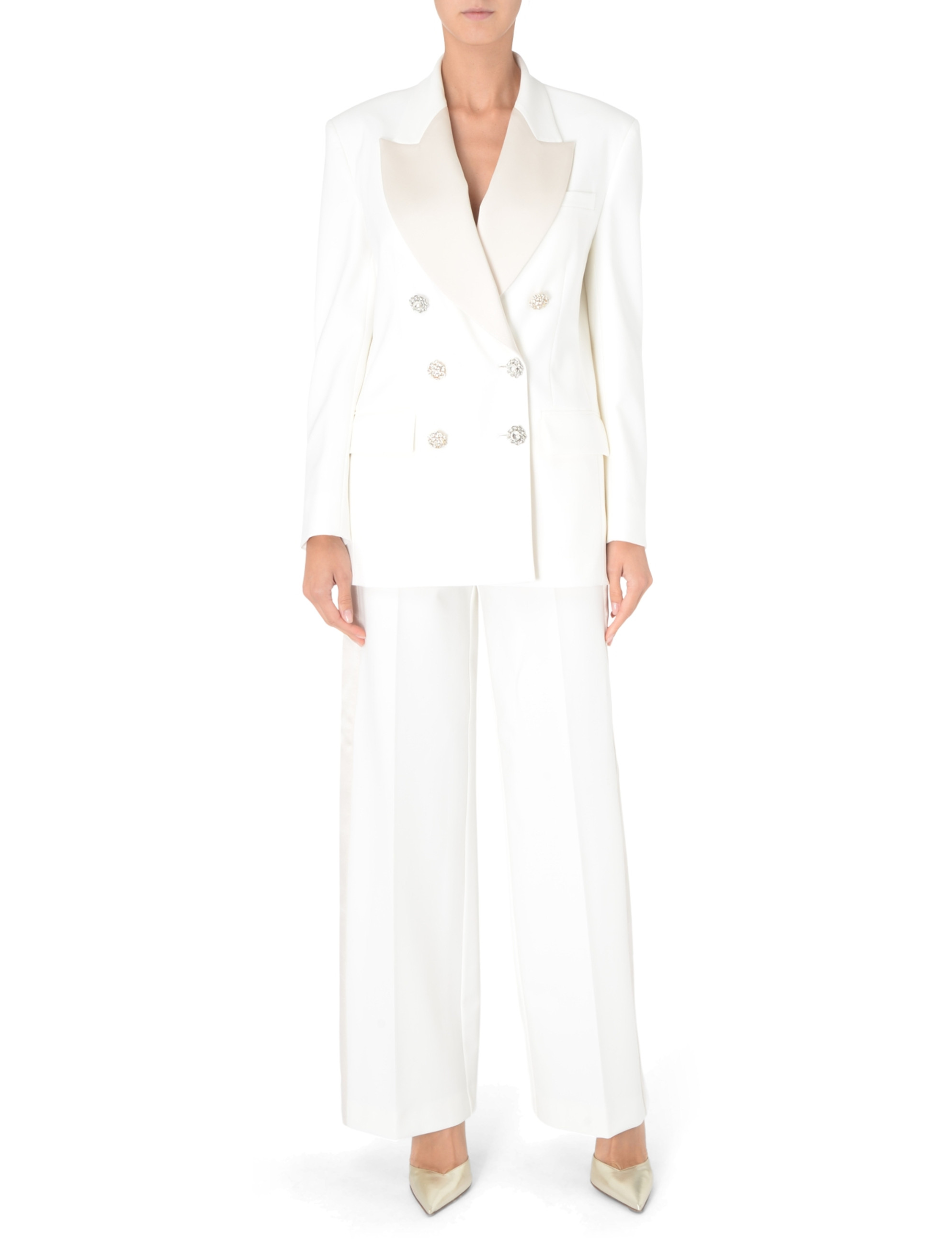 アウターその他 PINKO Woman Blazer White 1044967873 Z05 Double-breasted blazer Pinko Vallini white with jewel buttons