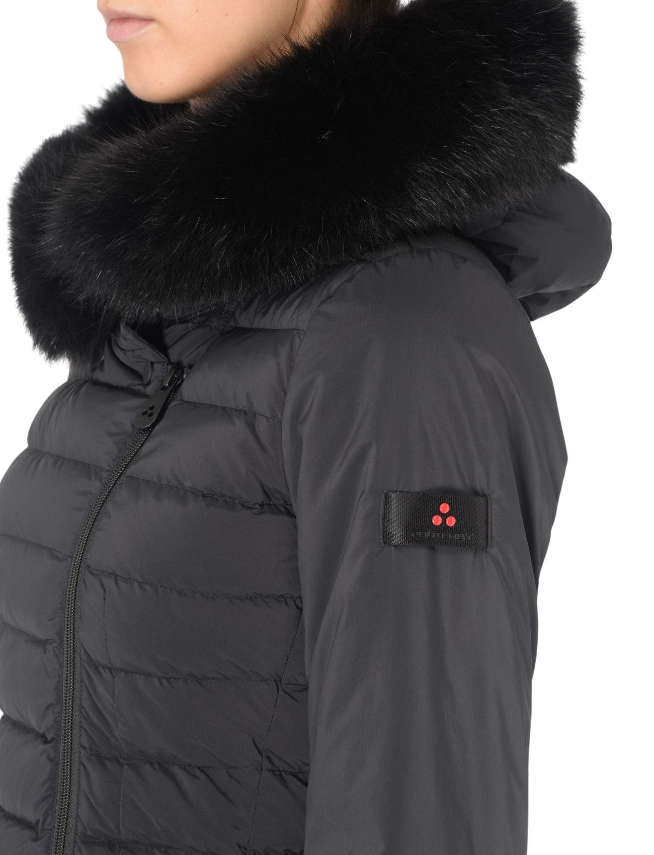 Piumino slim Peuterey Seriola nero con pelliccia