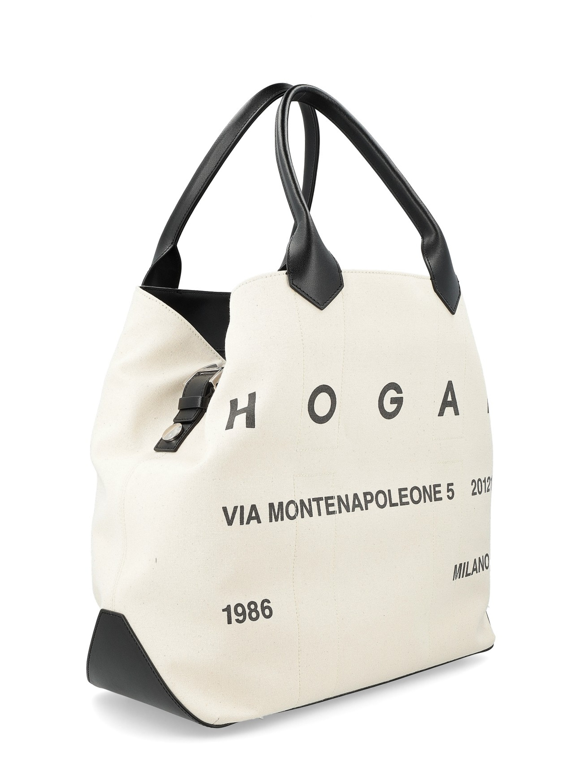 Shopping Bag Hogan Script Large in ivory canvas