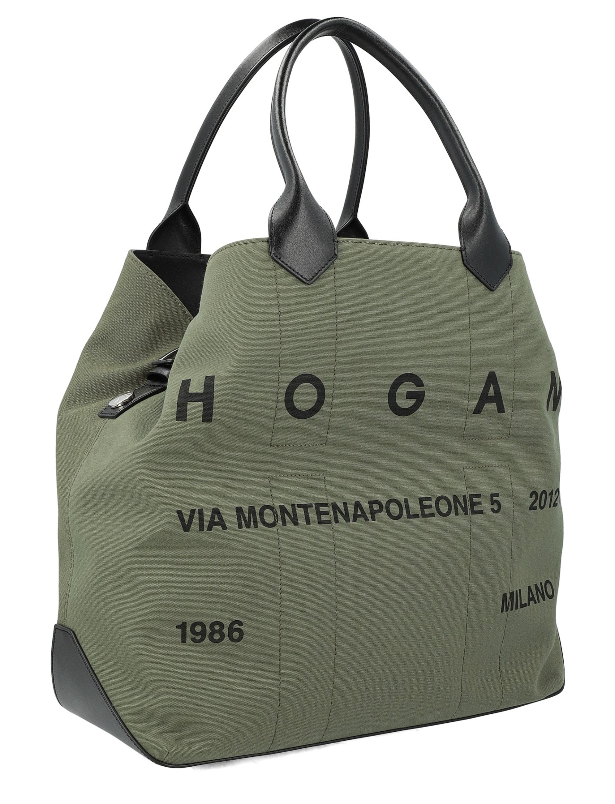Shopping Bag Hogan Script Large in Military Green Canvas