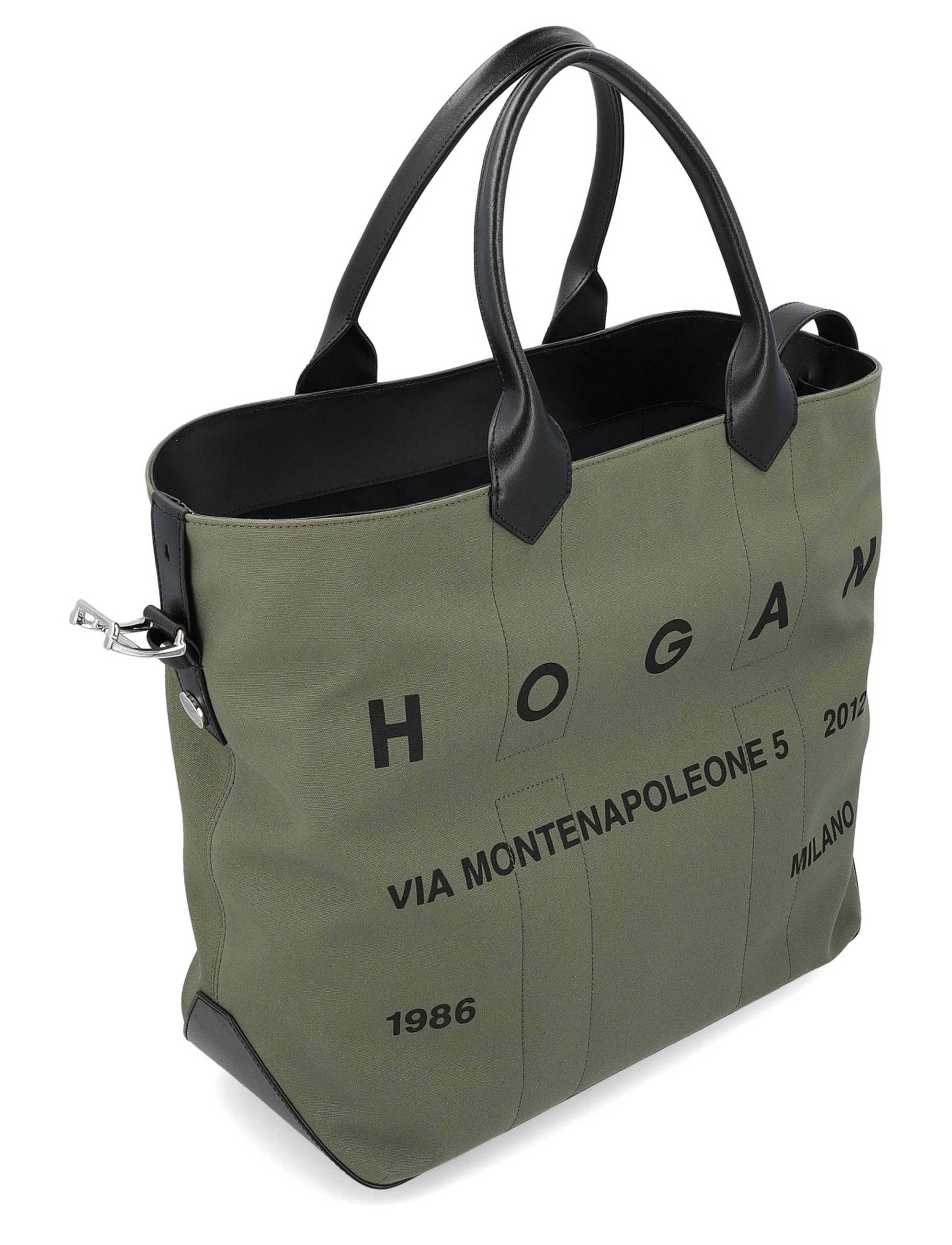 Shopping Bag Hogan Script Large in Military Green Canvas