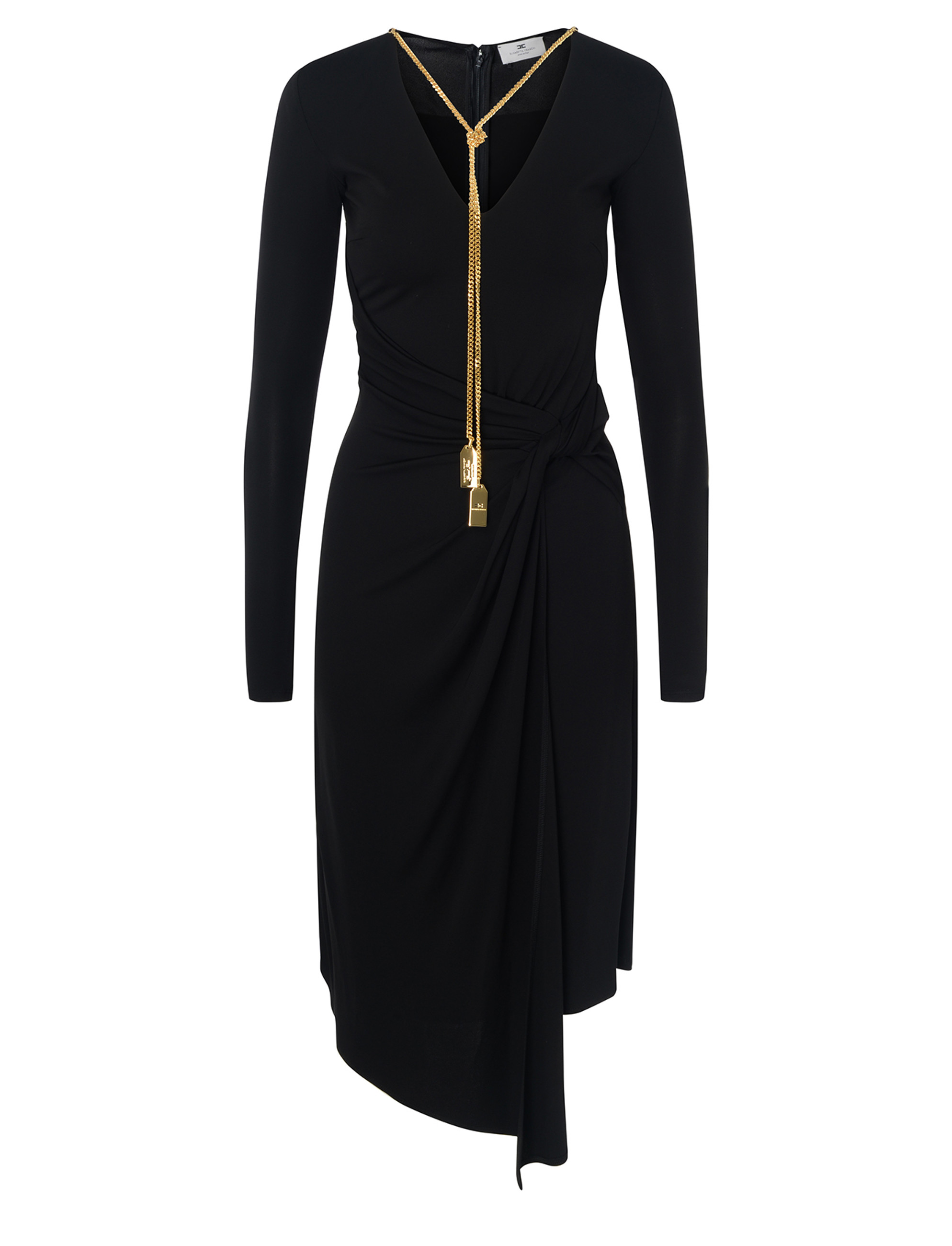 ワンピース ELISABETTA FRANCHI STRETCH JERSEY DRESS WITH DRAPES Midi dress Elisabetta Franchi black with necklace