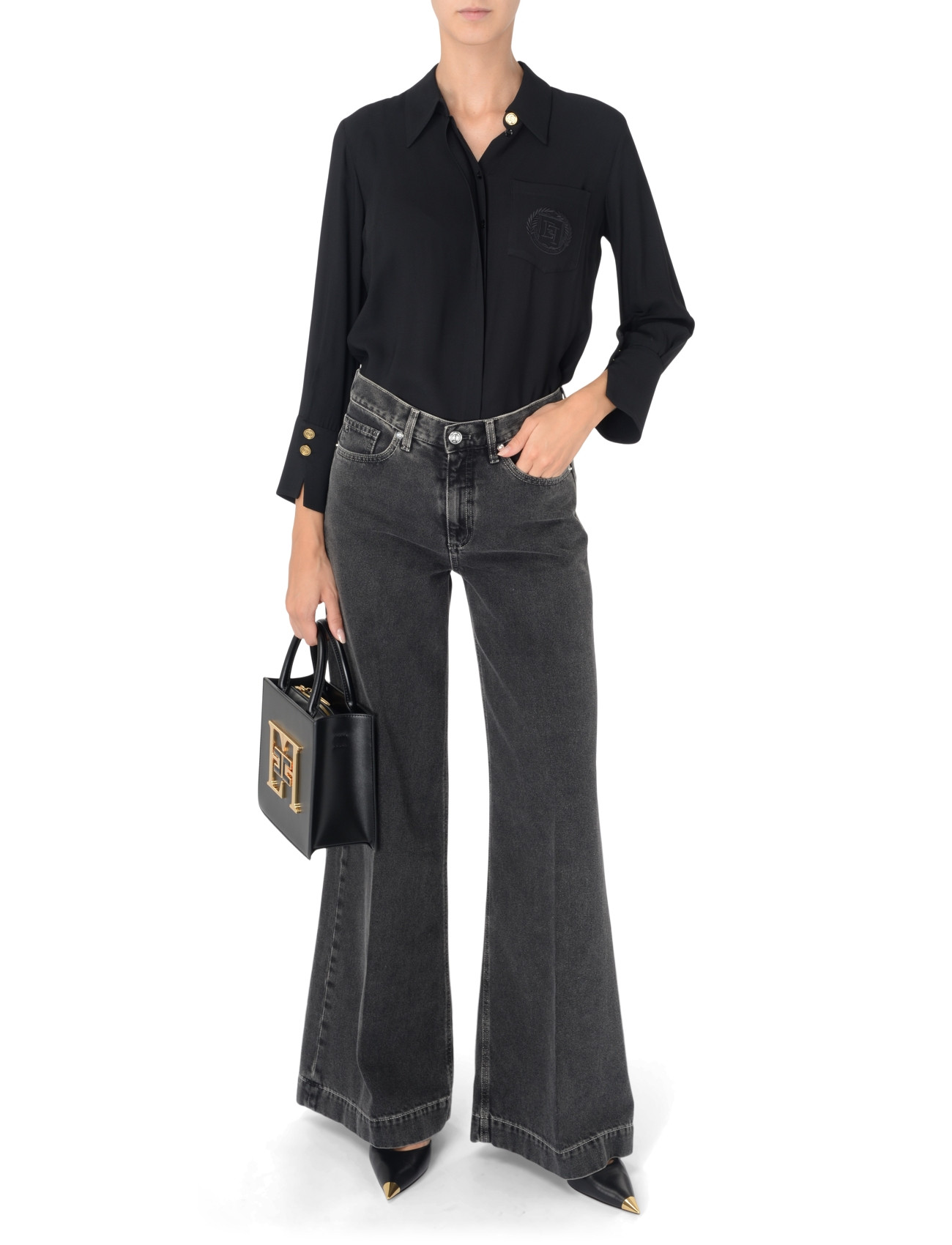 Elisabetta Franchi black shirt with logo patch