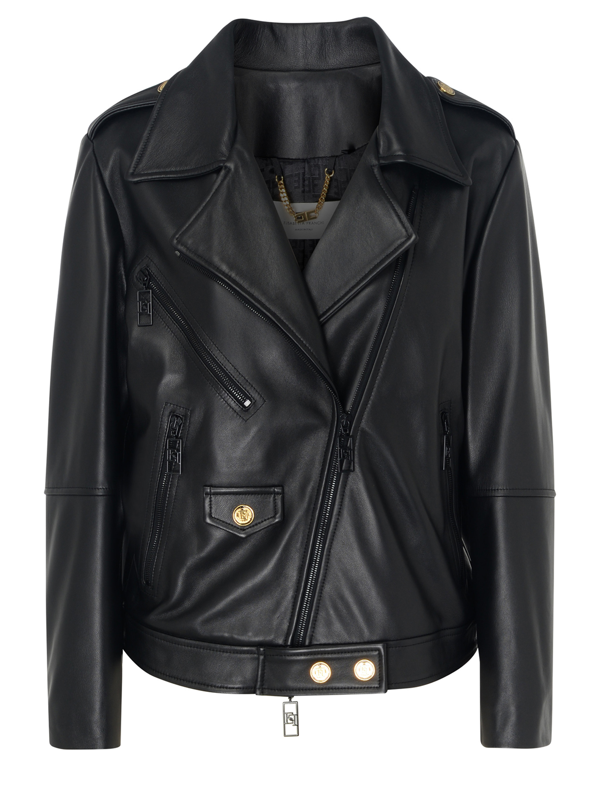 Elisabetta Franchi GOLD ブラックレザージャケット Elisabetta Franchi GOLD ブラックレザージャケット Elisabetta