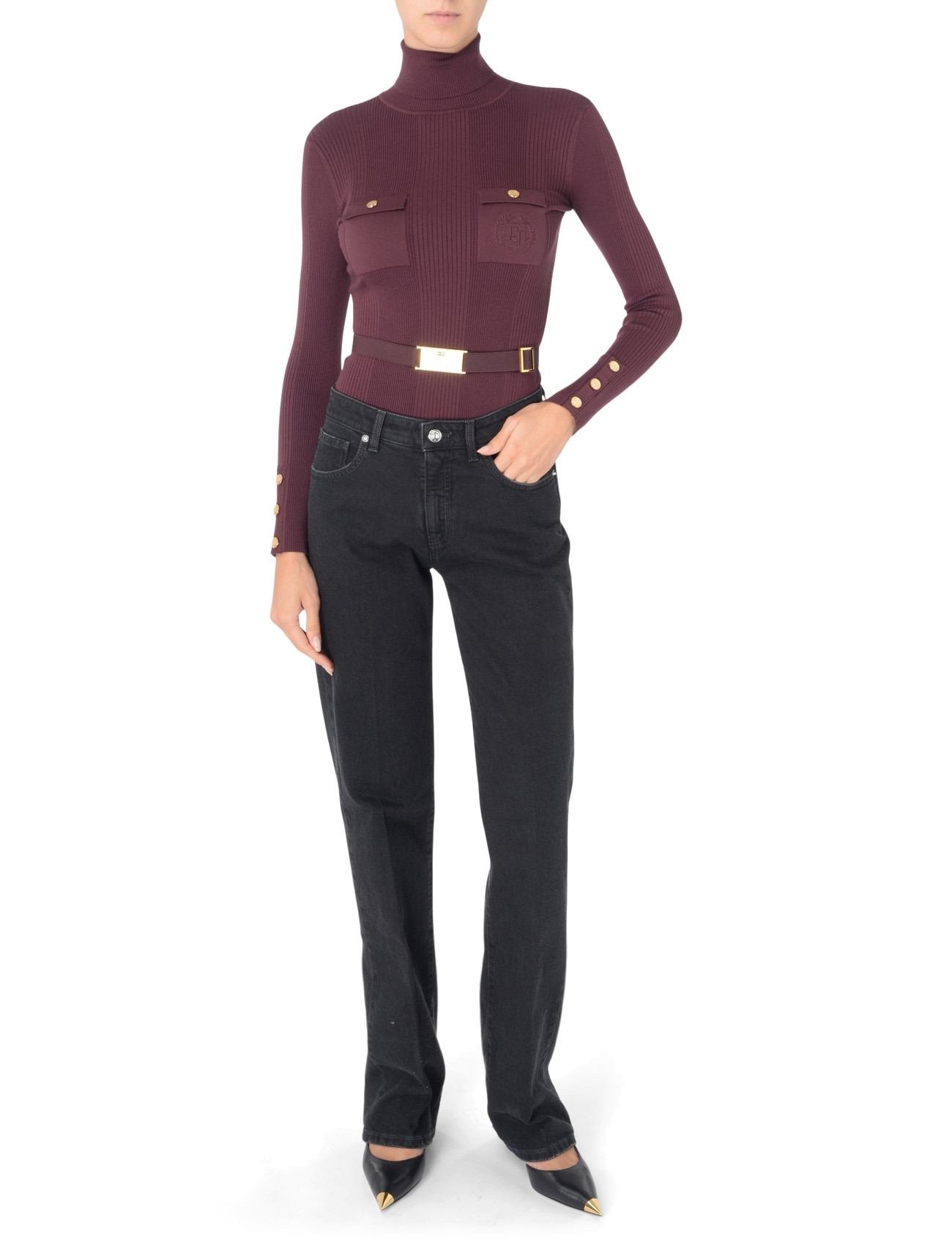 Elisabetta Franchi burgundy viscose and silk turtleneck sweater