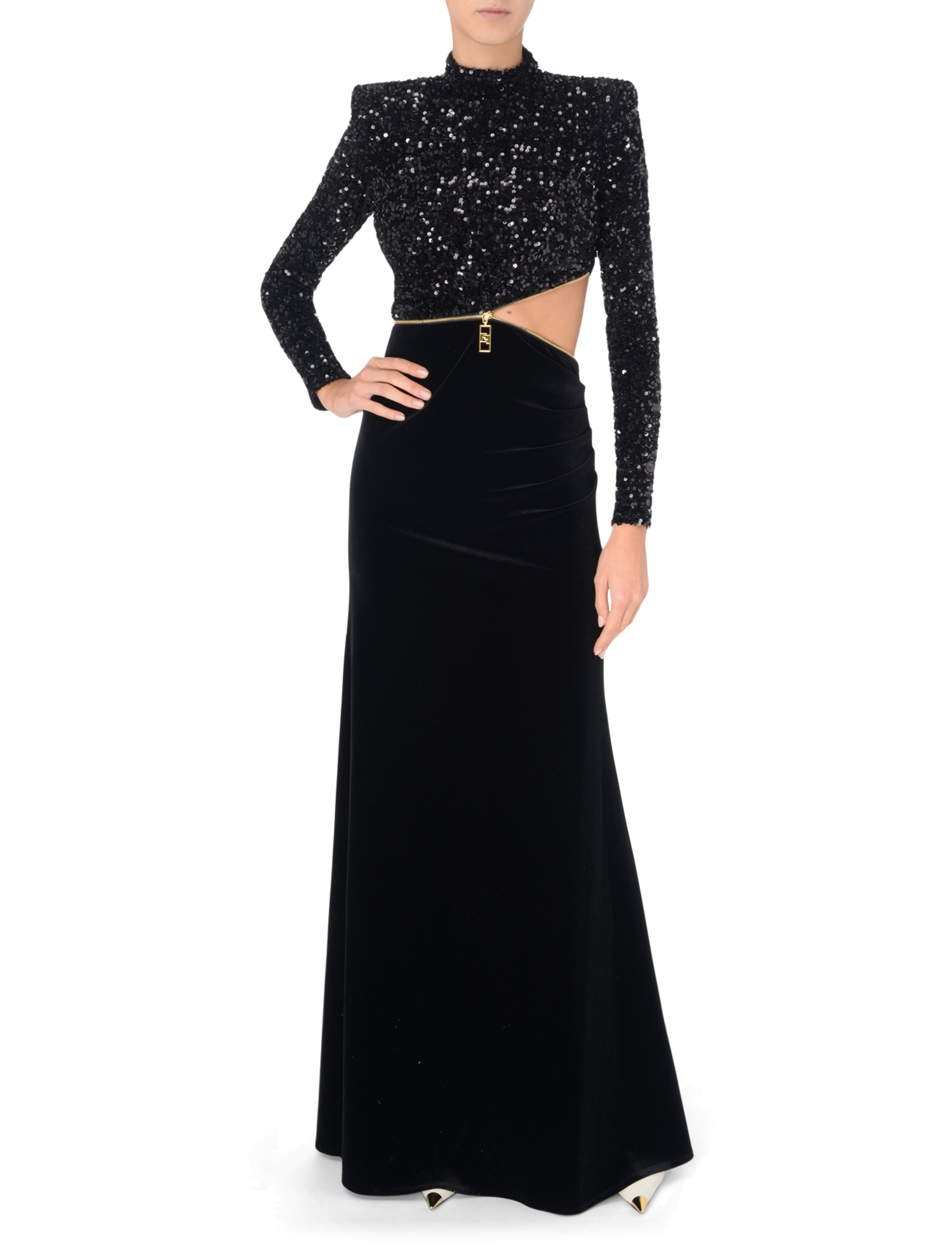 パーティードレス Elisabetta Franchi Fitted Black Evening Dress With Red carpet dress Elisabetta Franchi black with sequins