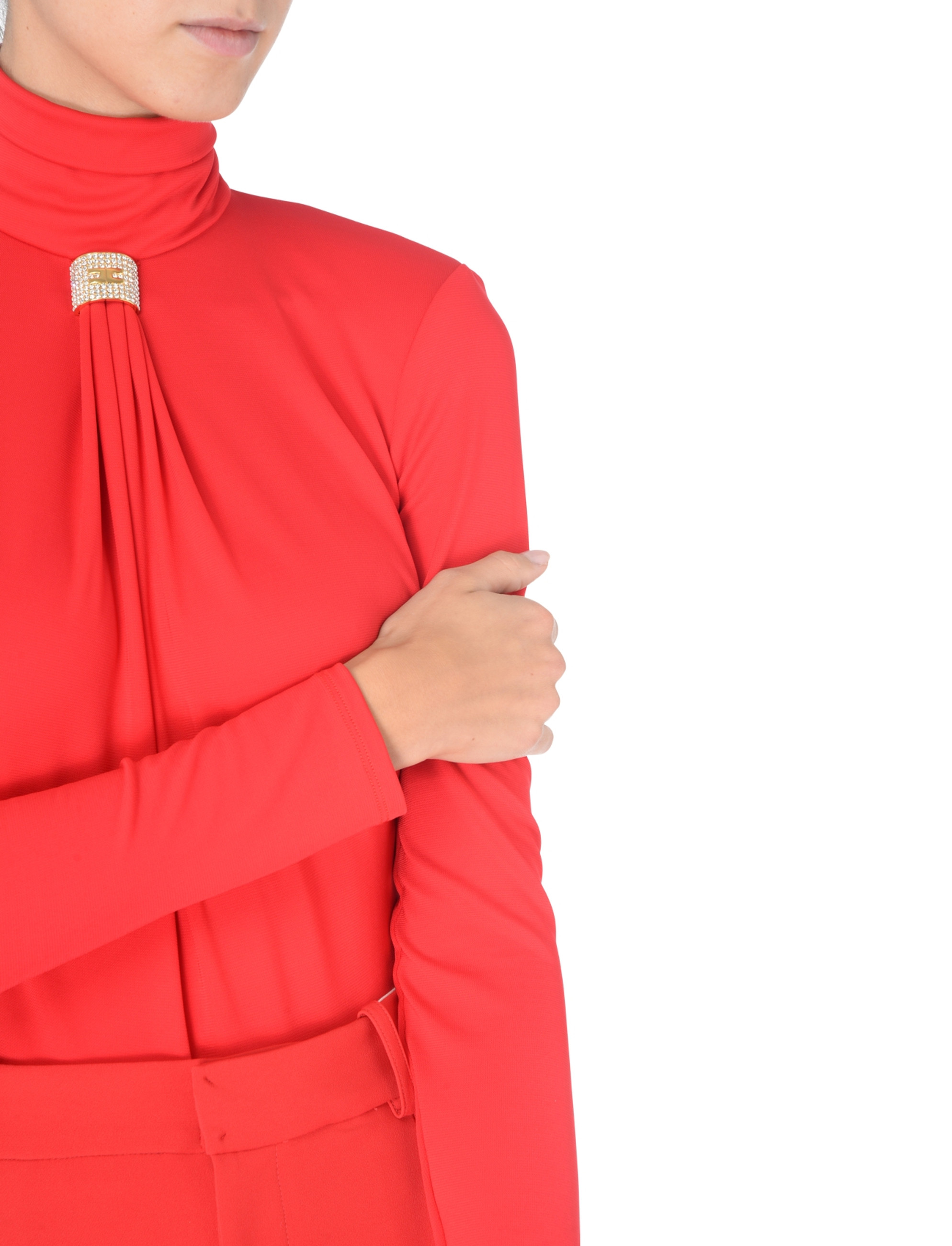 Bodysuit Elisabetta Franchi red with draping and gold plaque