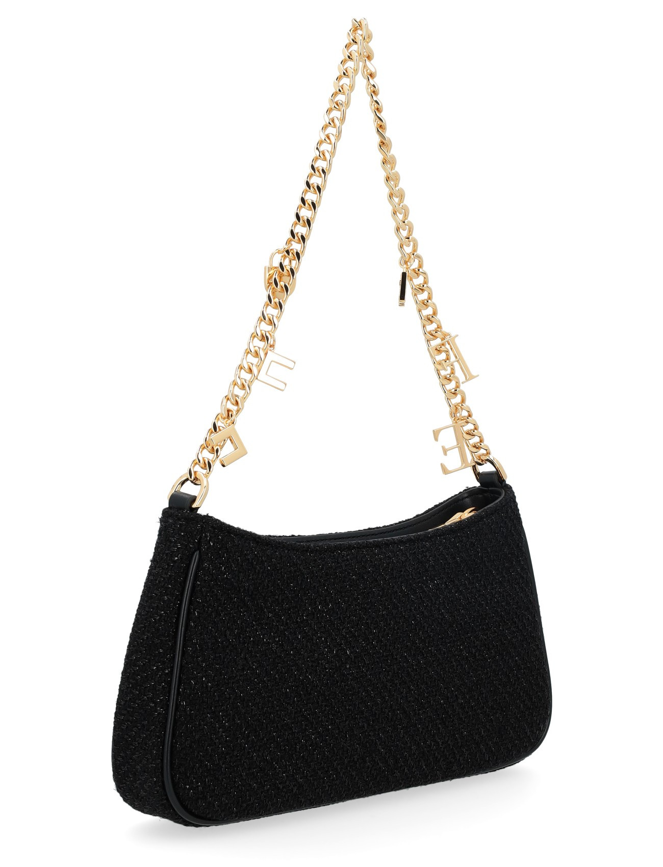 Elisabetta Franchi bag in fabric with black charm shoulder strap