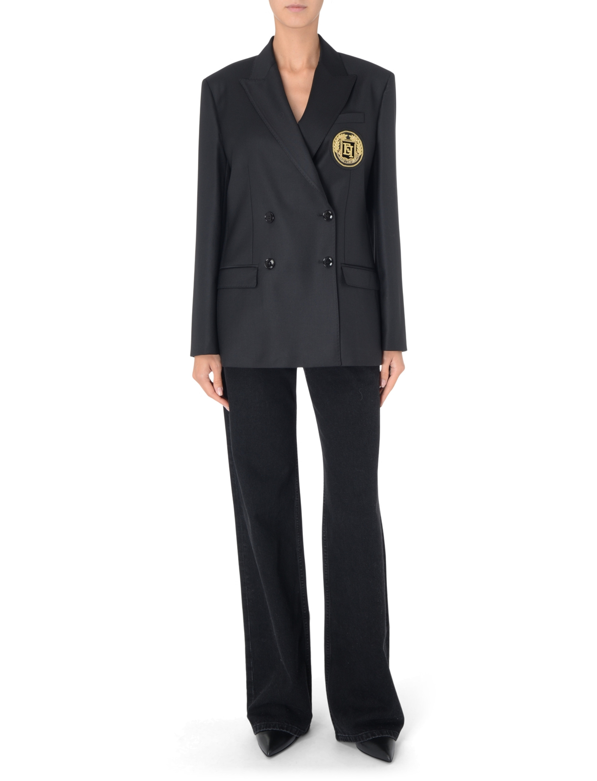 Double-breasted jacket Elisabetta Franchi black in cool wool