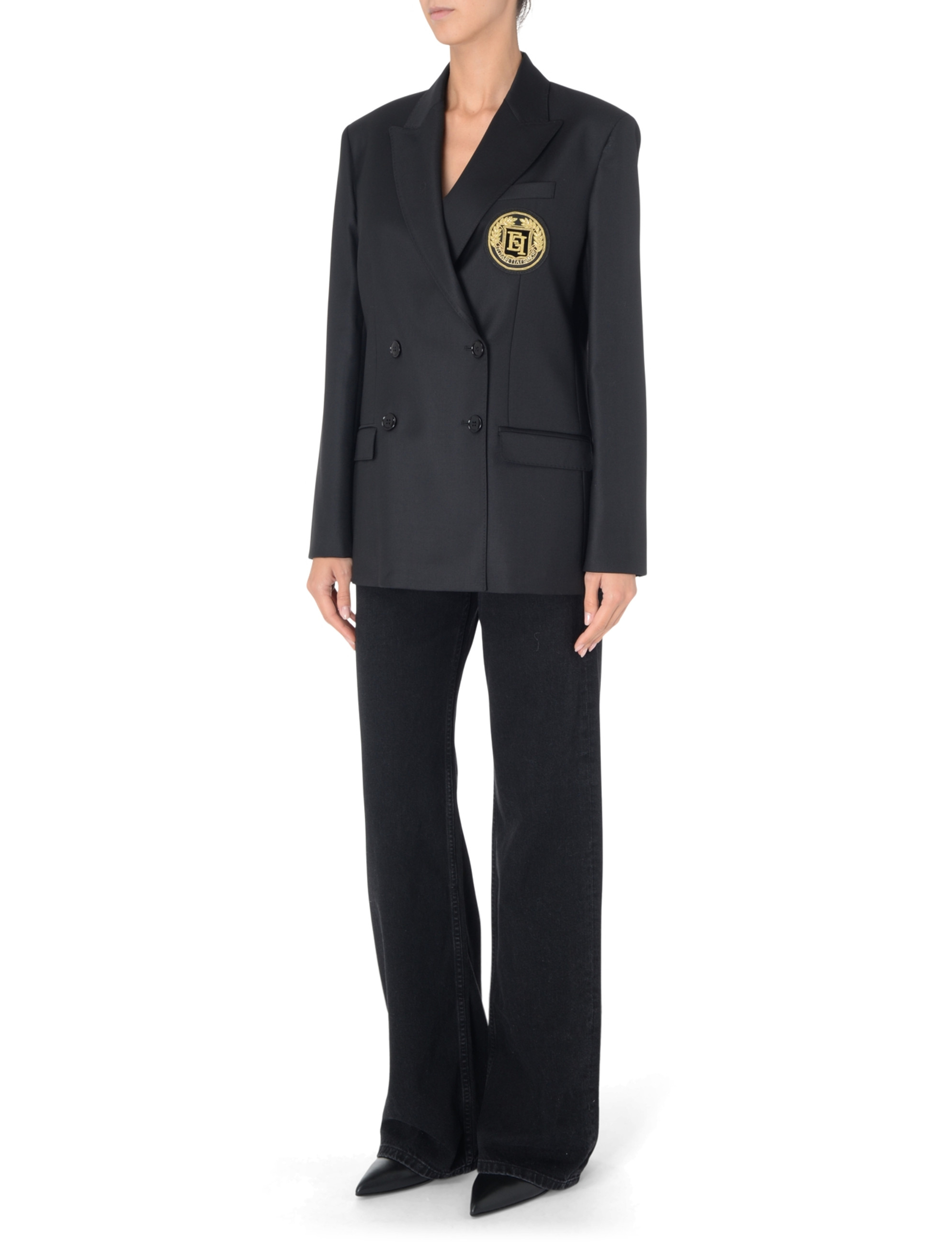 Double-breasted jacket Elisabetta Franchi black in cool wool