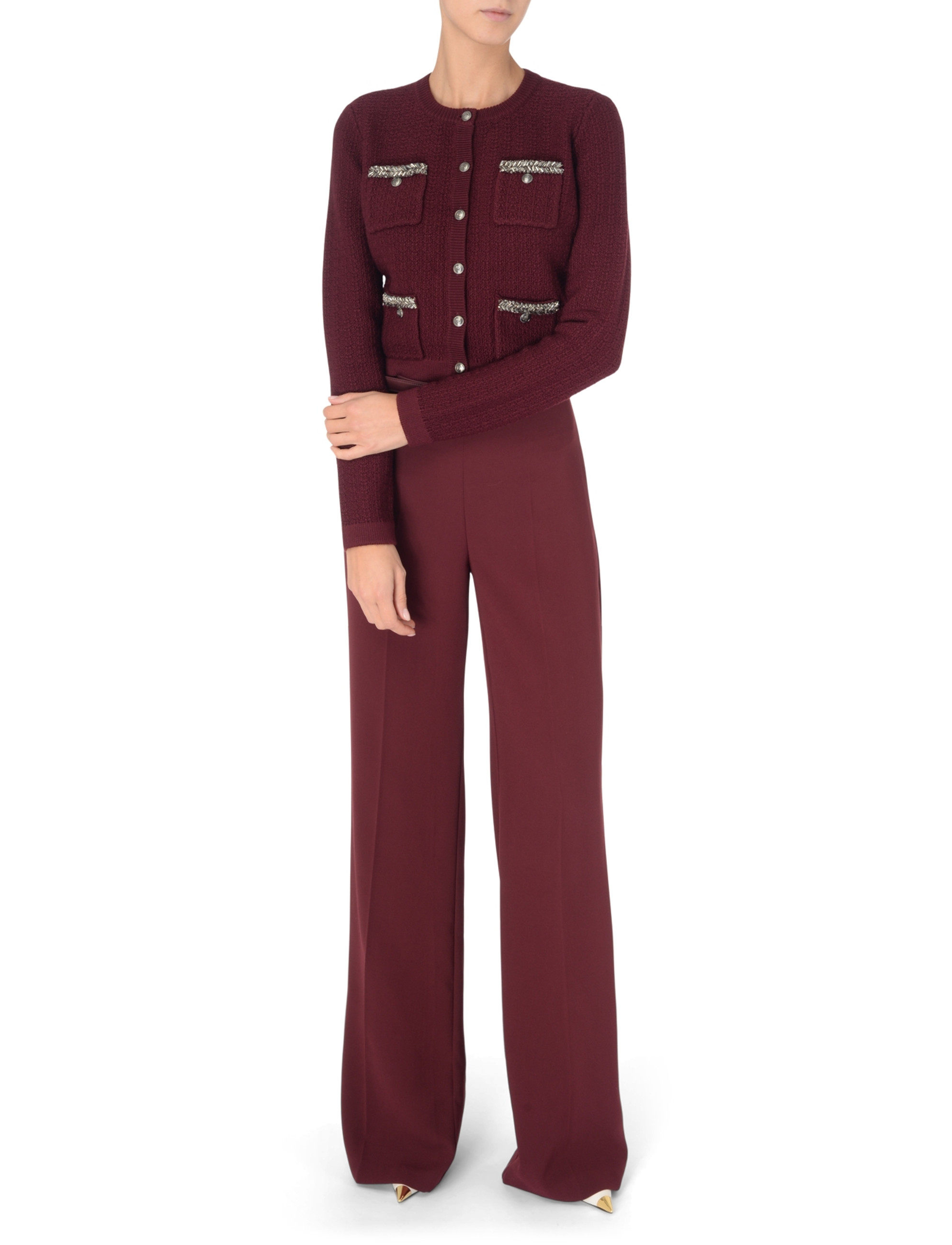 【ELISABETTA FRANCHI】ロング コート タータンチェック ウール Cardigan Elisabetta Franchi in burgundy bouclé wool