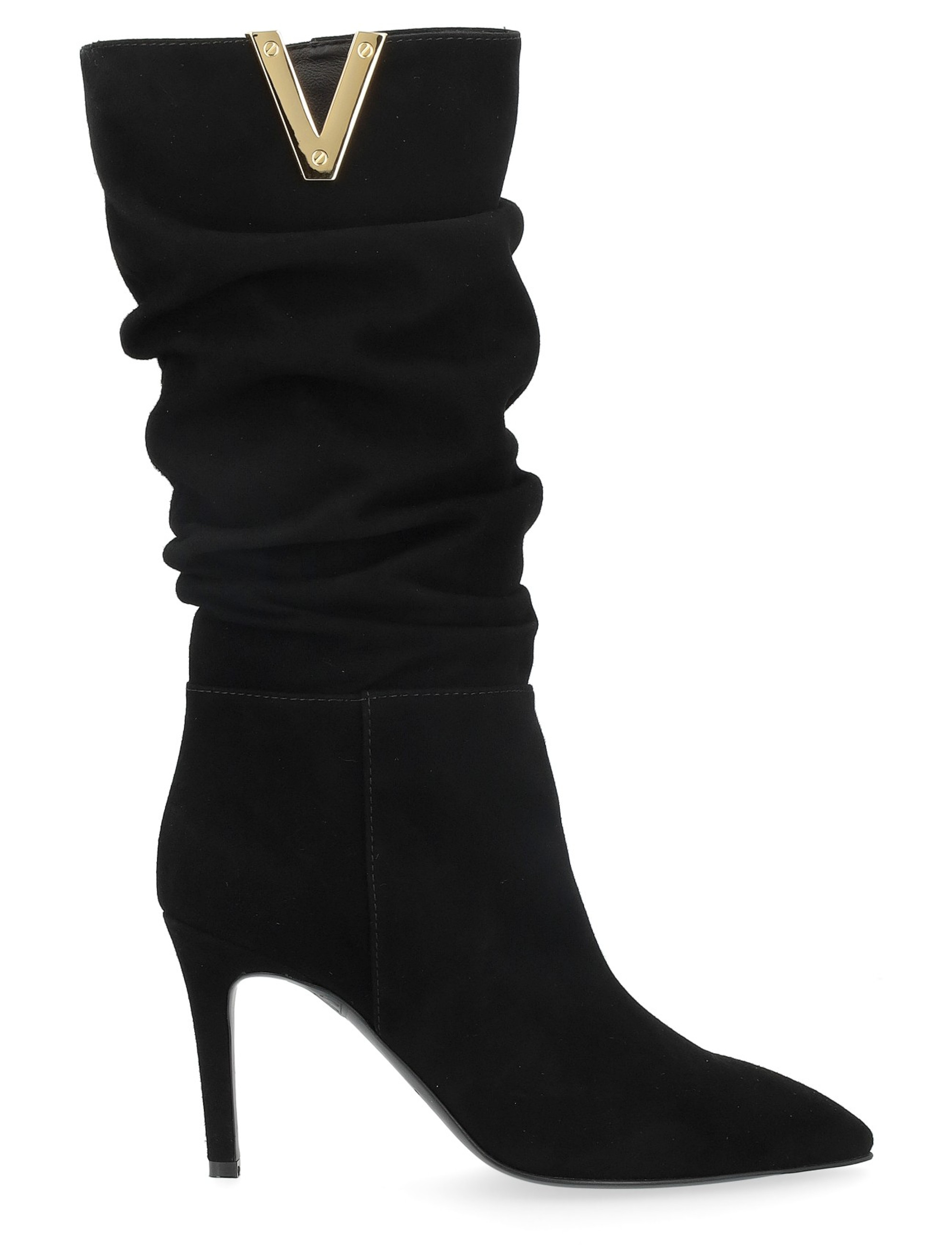 ロングブーツ VIA ROMA 15 FW24 BOOTS (4241 CAMOSCIONERO) Stivale con tacco Via Roma 15 in camoscio arricciato nero