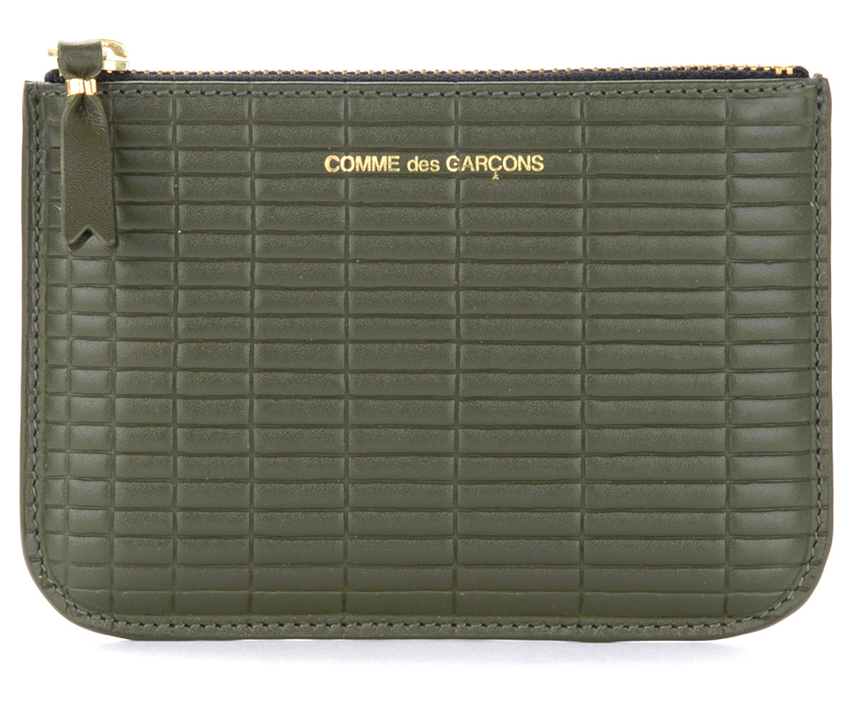Pochette Wallet Comme des Garçons Brick en cuir couleur kaki