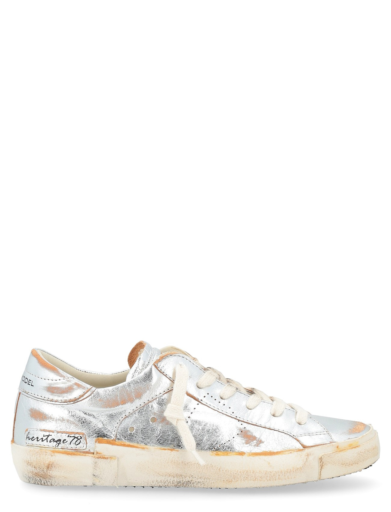 Baskets Philippe Model X en cuir argenté effet vintage