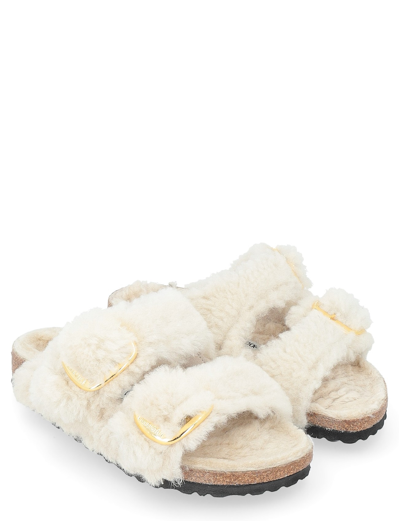 Sandalo Birkenstock Arizona Big Buckle in pelliccia avorio