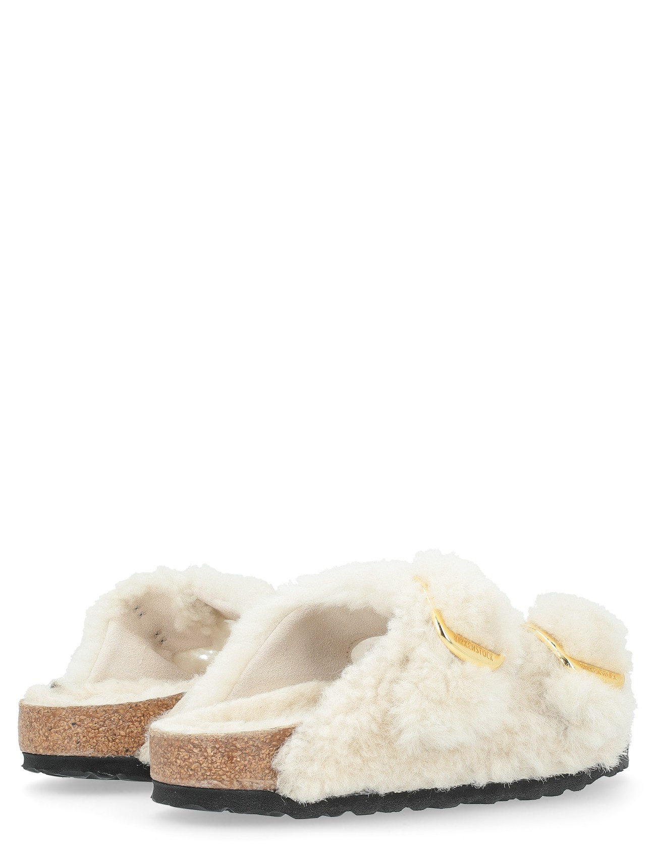 Sandalo Birkenstock Arizona Big Buckle in pelliccia avorio