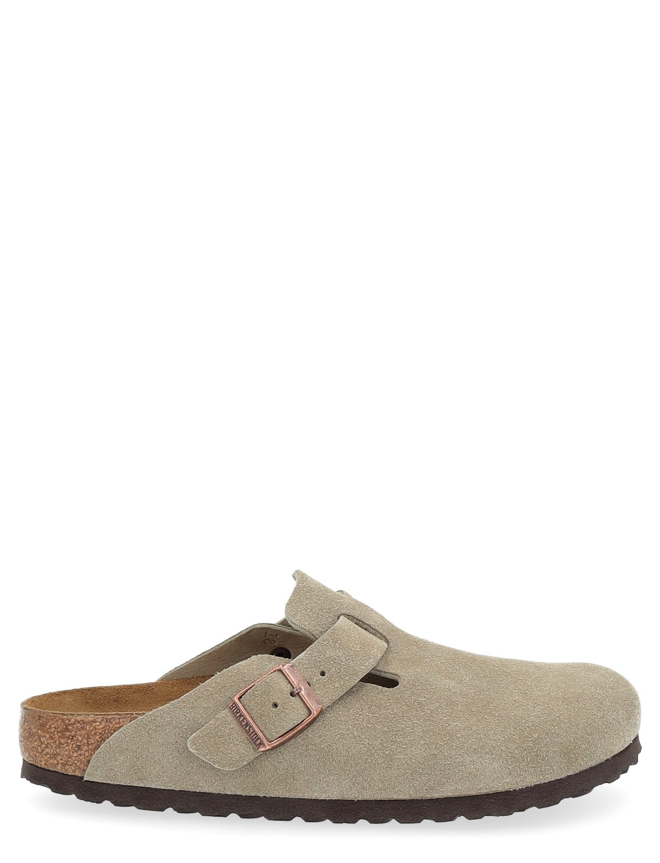 Beige suede Birkenstock Boston clogs