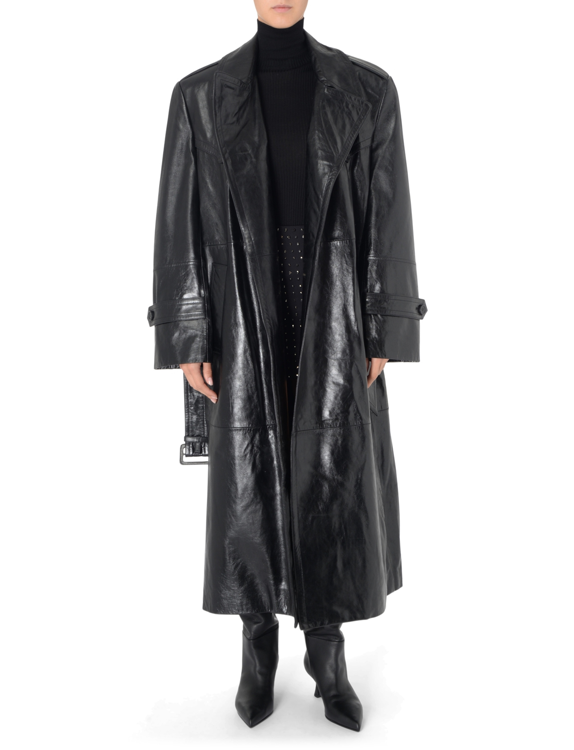 コート Sportmax Nero Chiusura Frontale Con Bottoni Due Tasche Later Trench Sportmax Alfeo in nappa semilucida nero