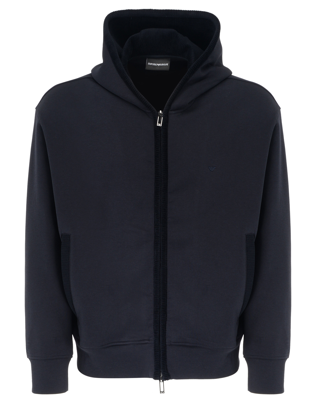 Emporio Armani sudadera con capucha de punto azul