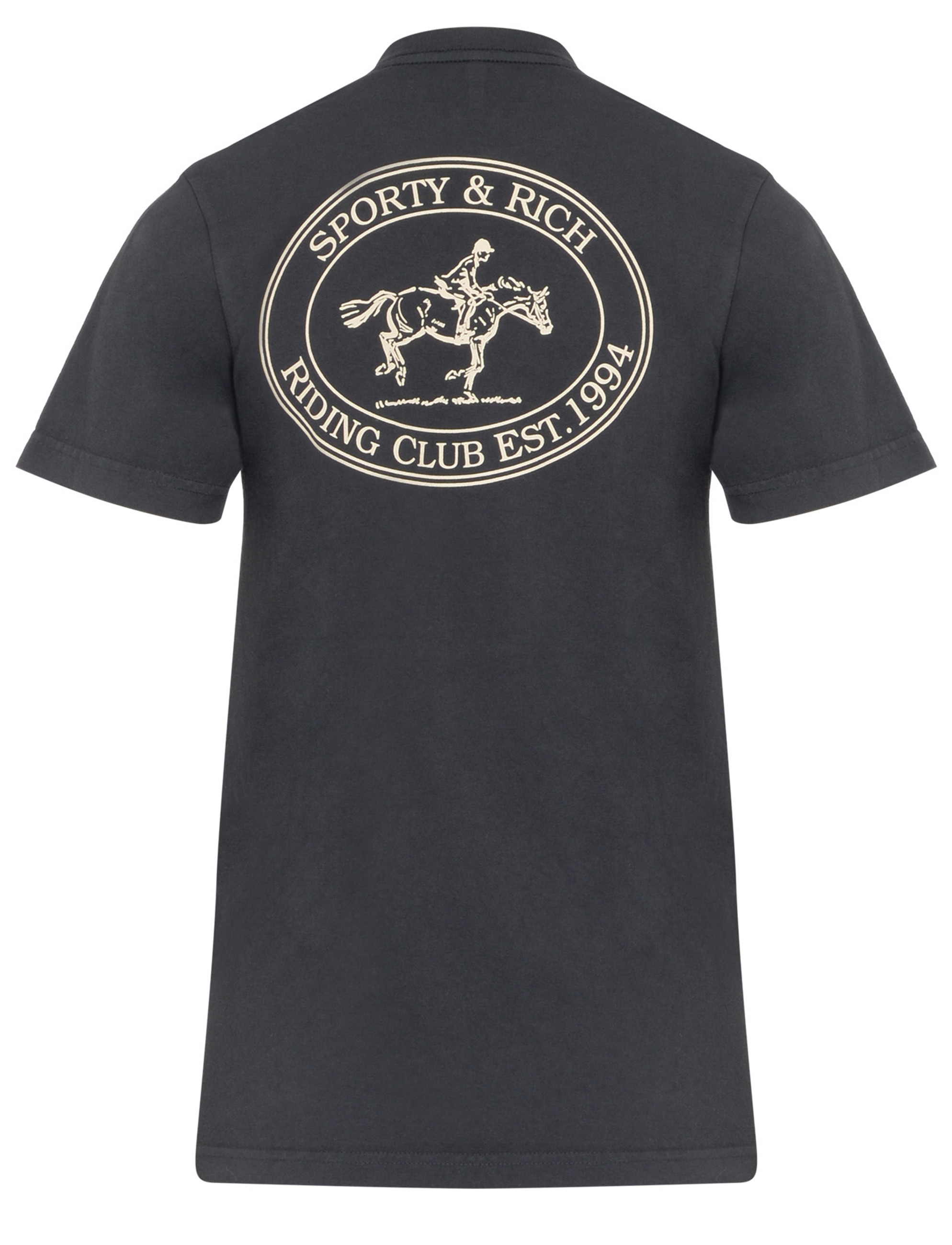 【関税込み】Sporty & Rich ブラック ボンディングロゴ Tシャツ T-Shirt Sporty & Rich Riding Club in faded black cotton.