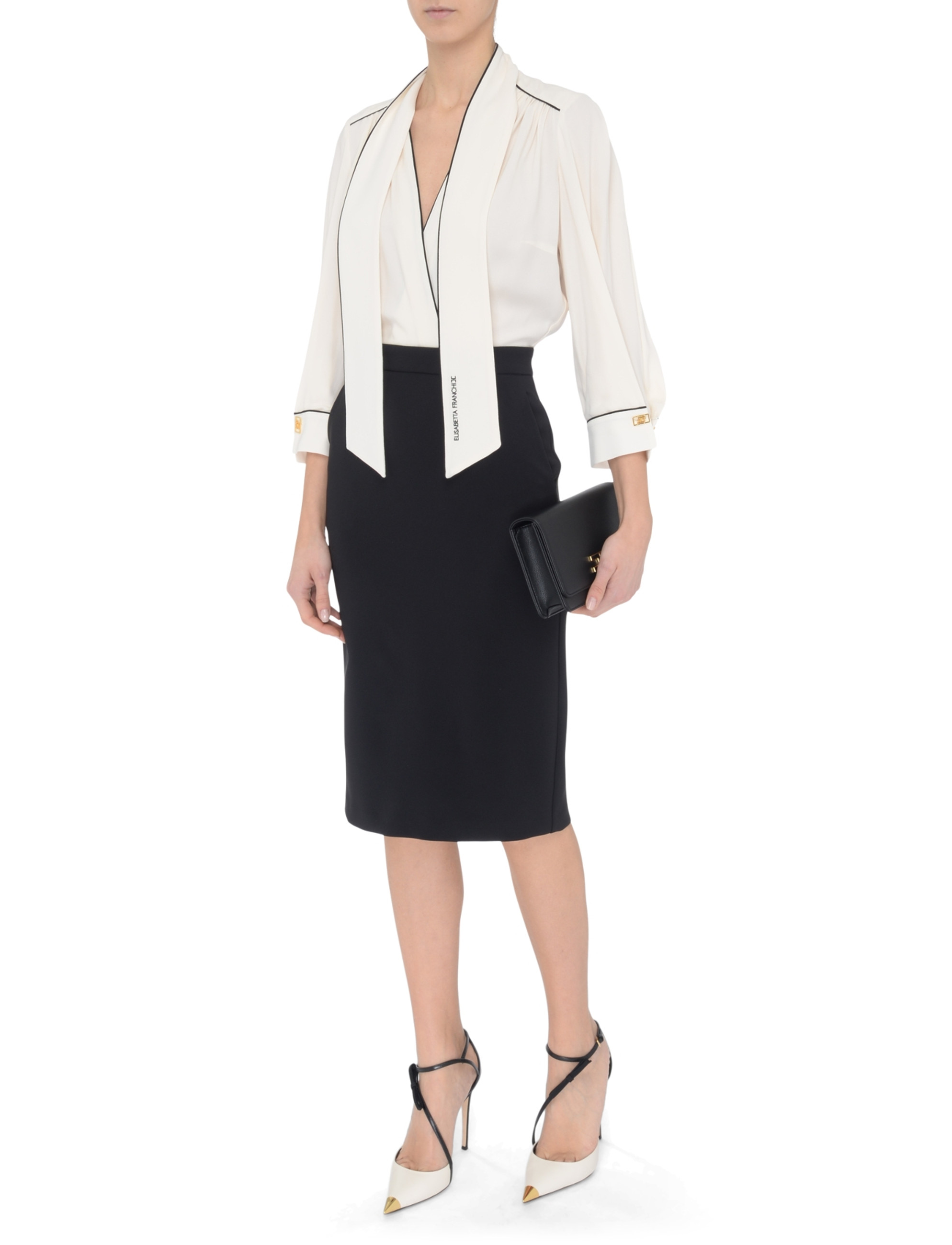 ワンピース ELISABETTA FRANCHI Two-piece dress White/Black AB77151E2 Elisabetta Franchi georgette and crepe butter and black