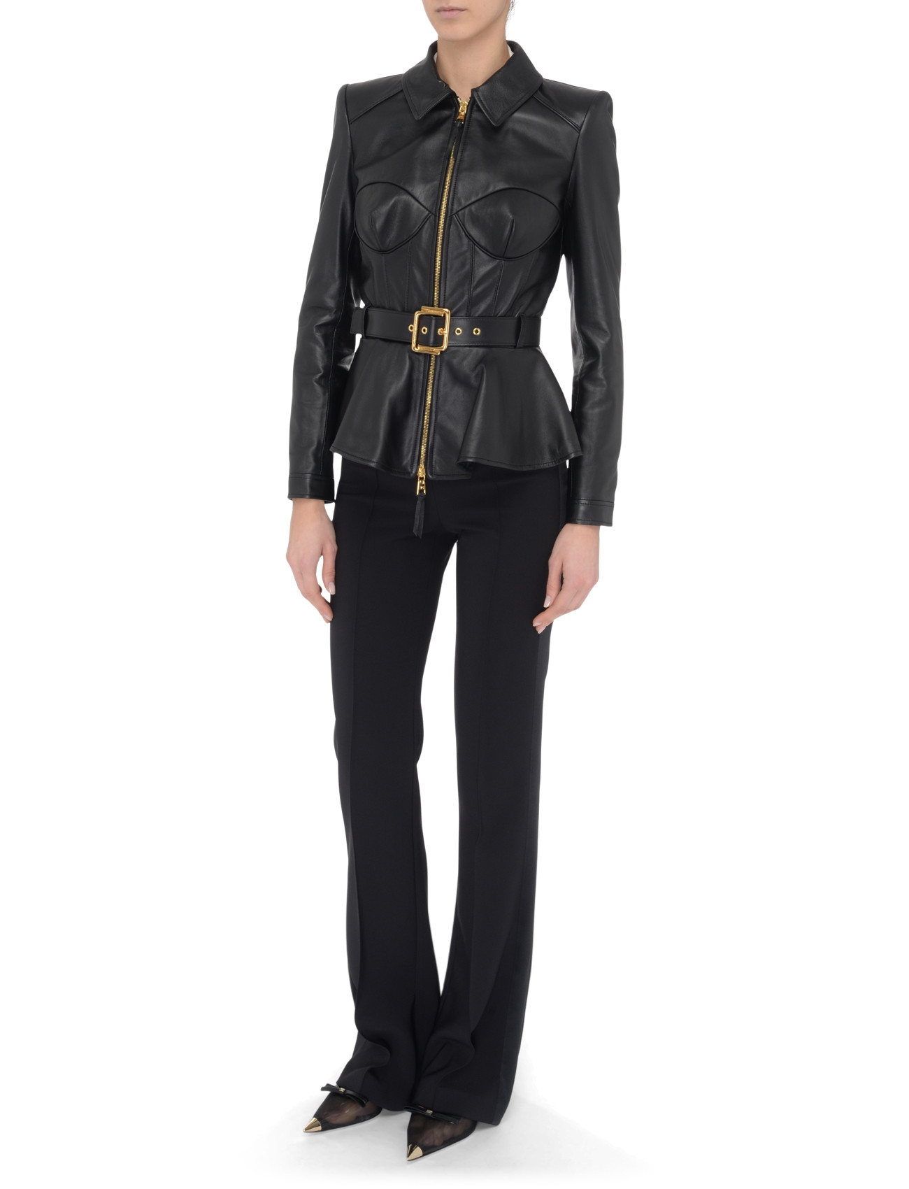 Veste Femme 100% Cuir ELISABETTA FRANCHI - Taille 42, Noir, Style élégant, En Très Bon état