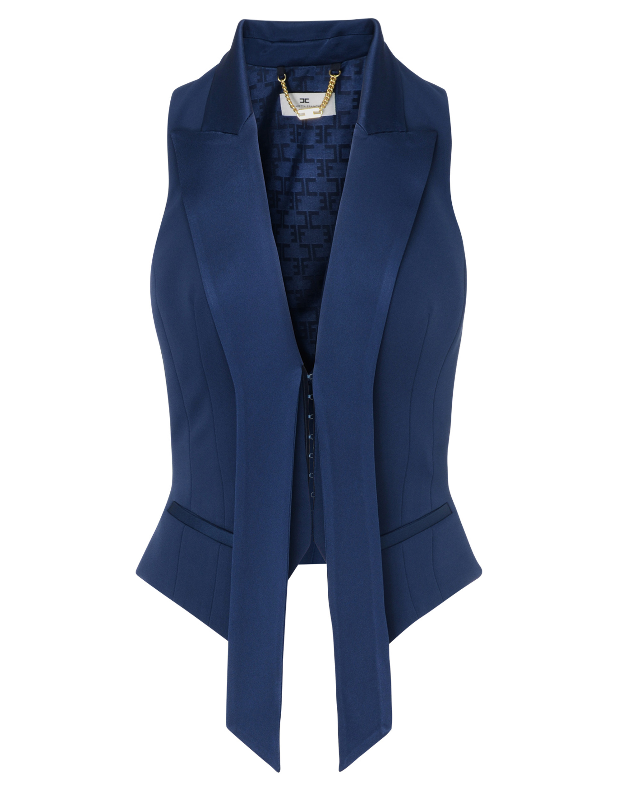 アウターその他 ELISABETTA FRANCHI Woman Waistcoat Blue GL002 DC8 Elisabetta Franchi blue crepe vest | H-Brands