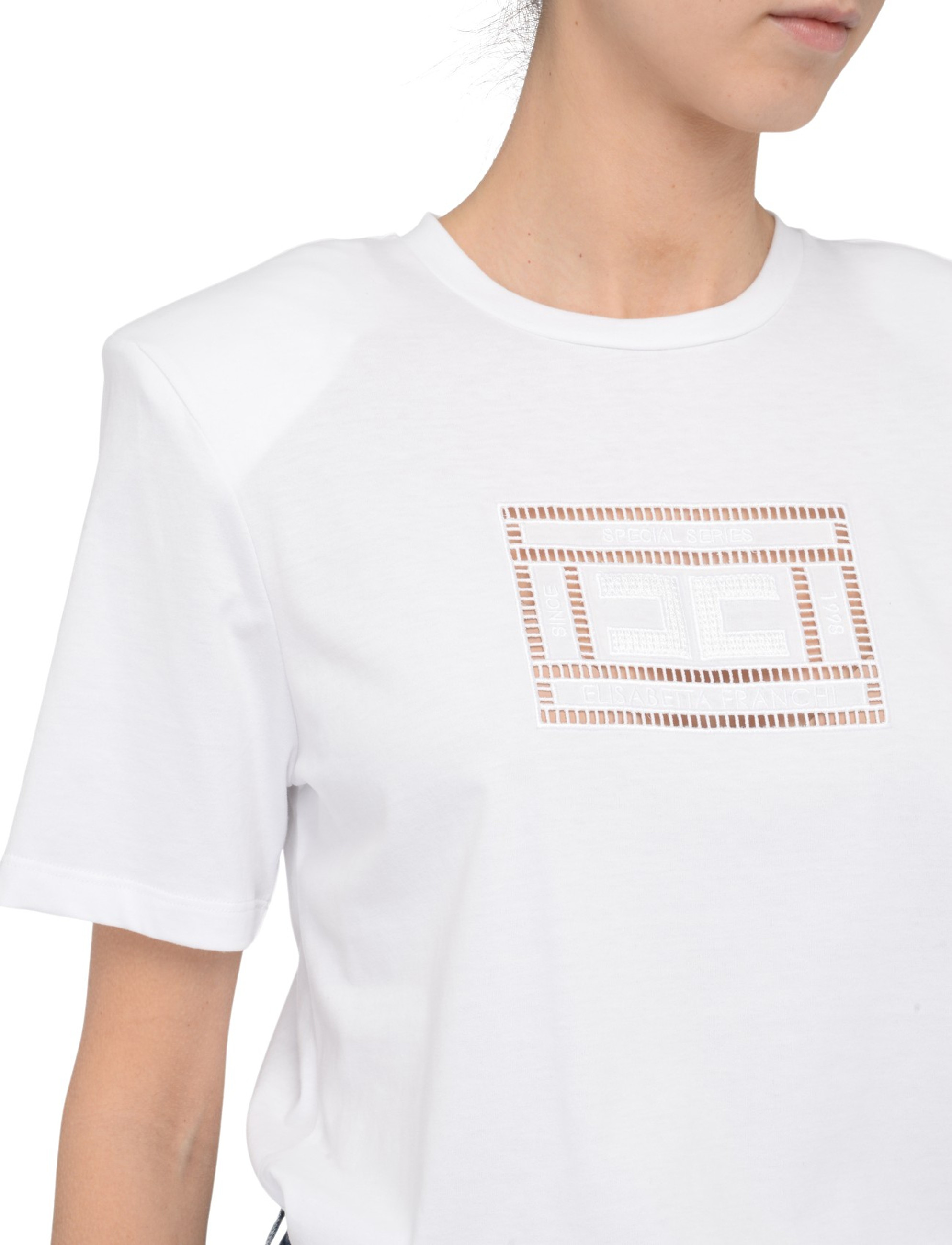 Elisabetta Franchi T-shirt with front logo in white cotton