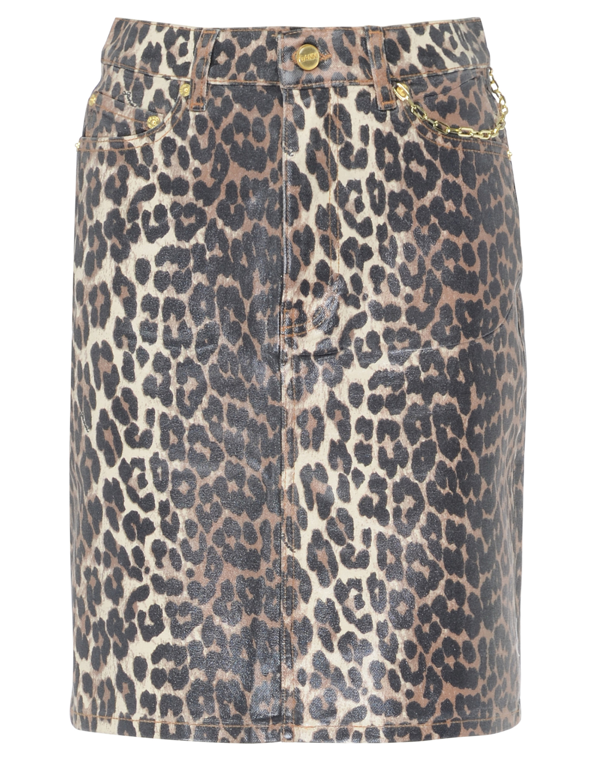 Ganni Falda vaquera de satén con estampado de leopardo