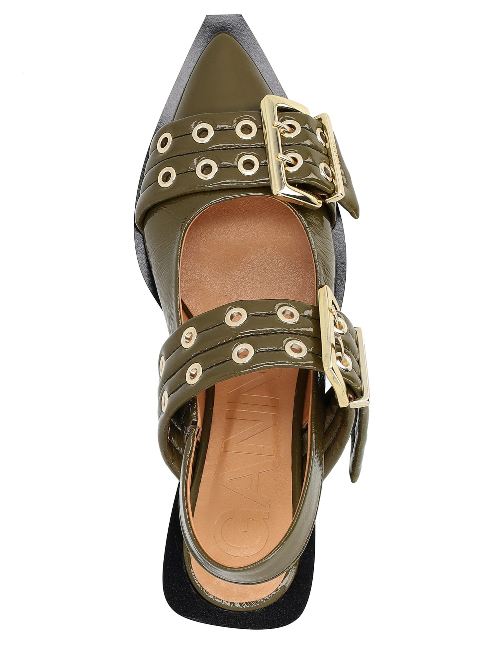 Ballerina Ganni Feminine Buckle in green vegan leather | H Ballerina Ganni Feminine Buckle in green vegan leather | H