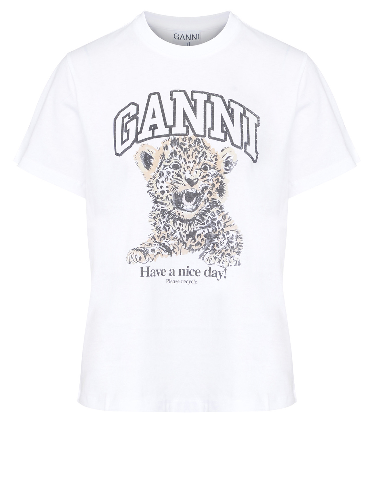 【りったん】新品 ガニー GANNI Tシャツ S T4124-943 Ganni Leopard T-shirt in white cotton | H-Brands