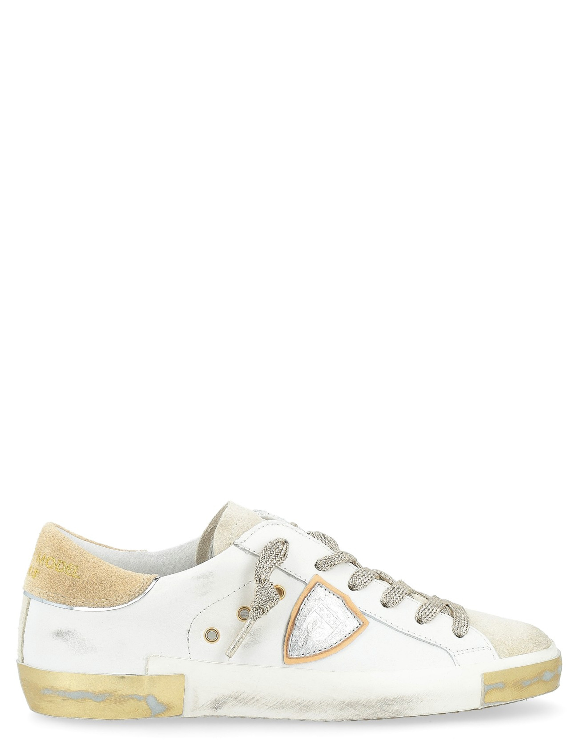 Zapatilla Philippe Model Paris X en piel blanca y dorada