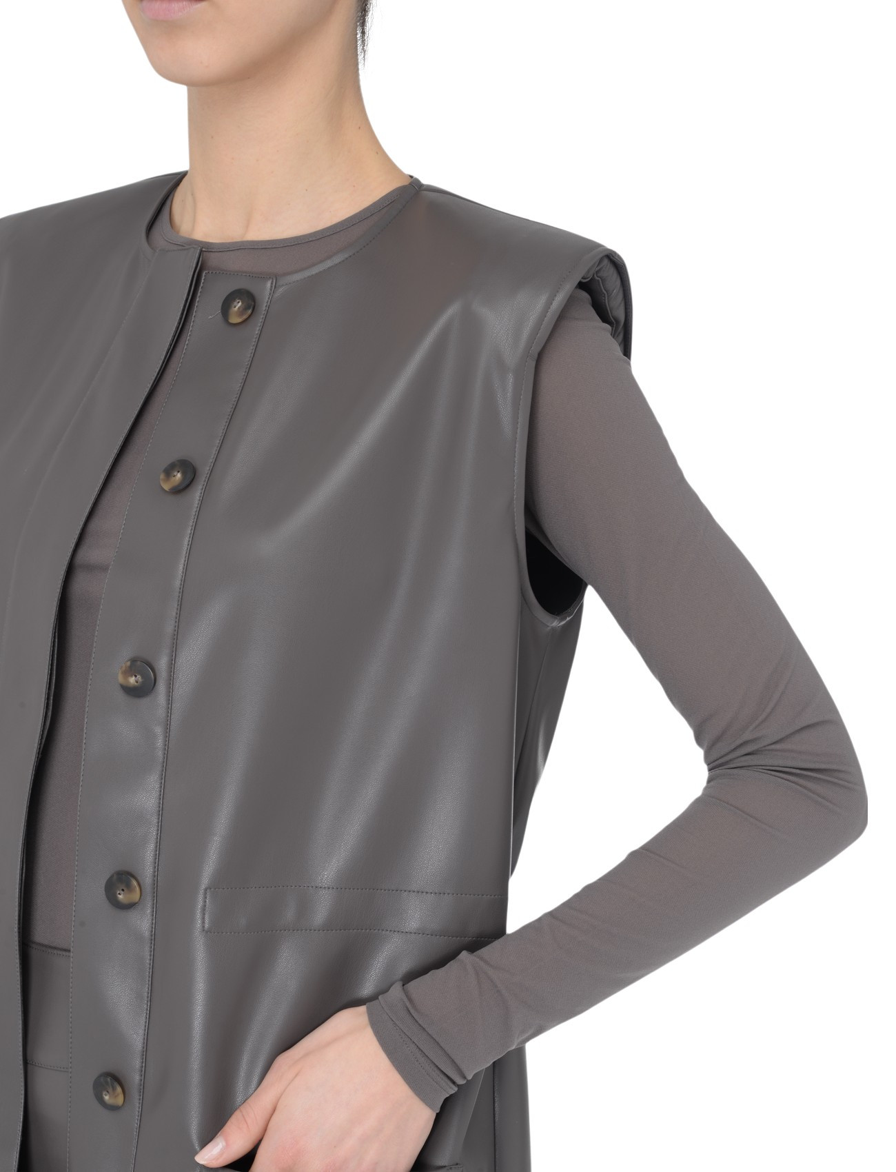 Max Mara MM Vest in Gray Vegan Leather | H-Brands