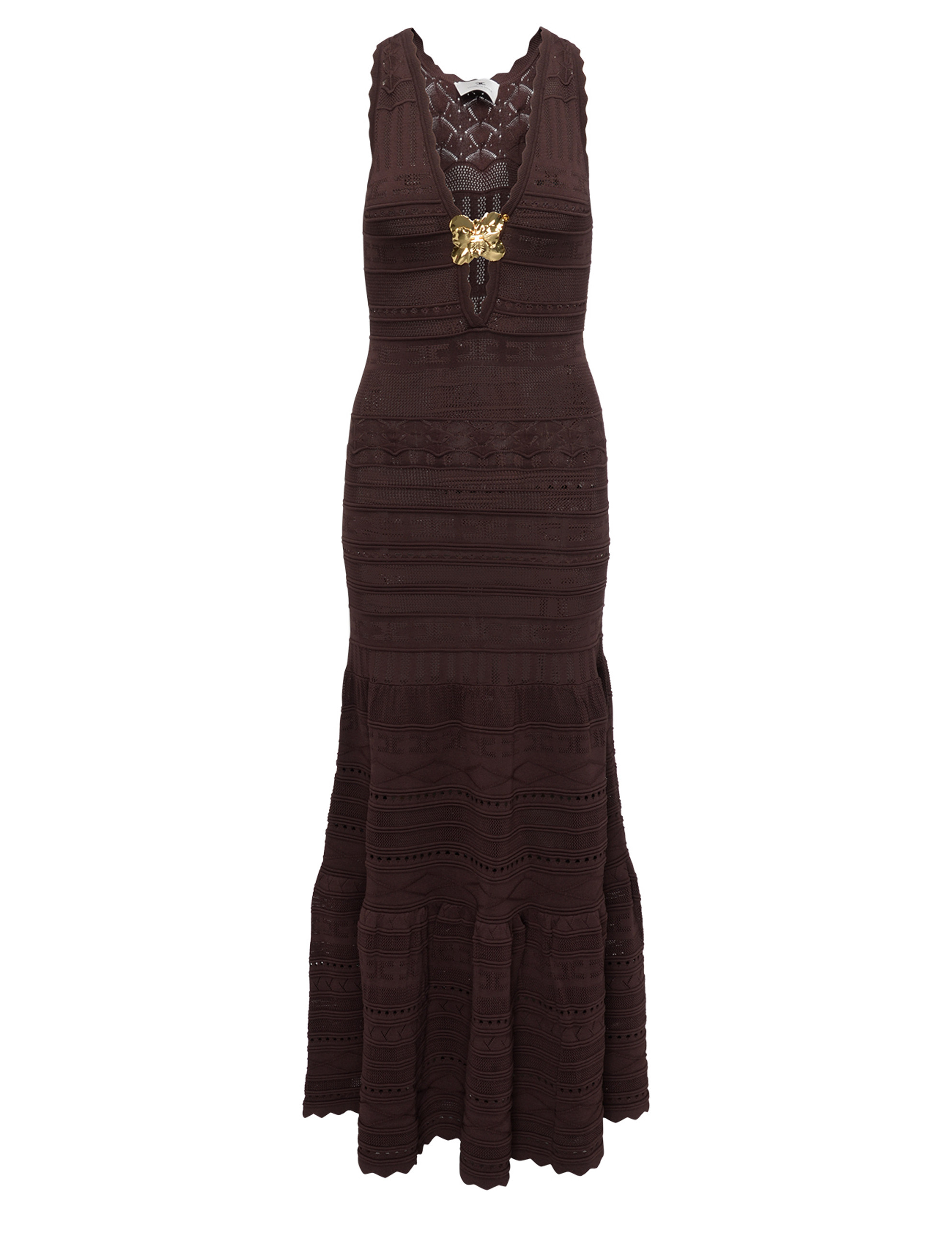 ワンピース ELISABETTA FRANCHI Woman Dress Brown AB719 644 Elisabetta Franchi long dress in brown perforated viscose