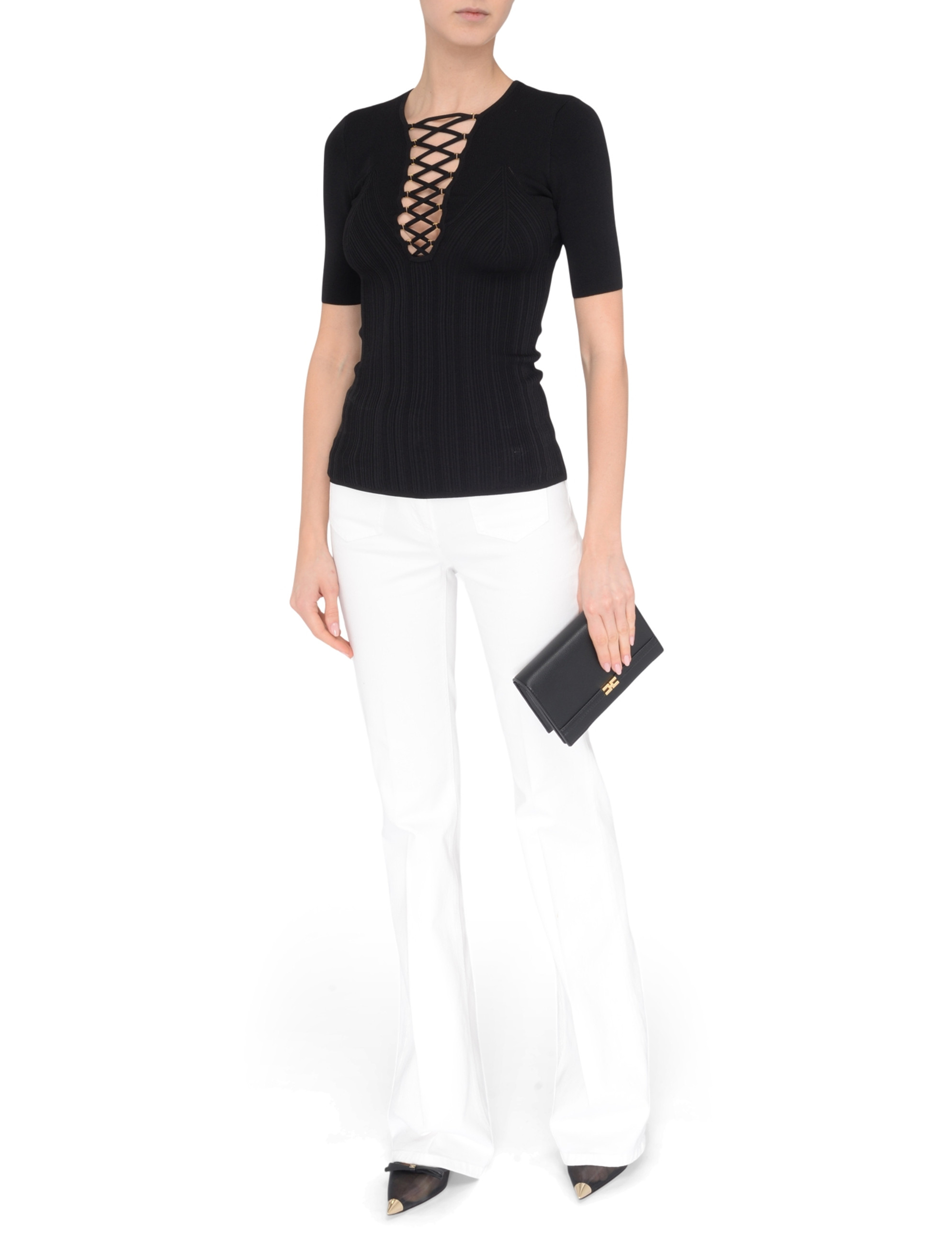 Elisabetta Franchi black knit top with laces | H-Brands